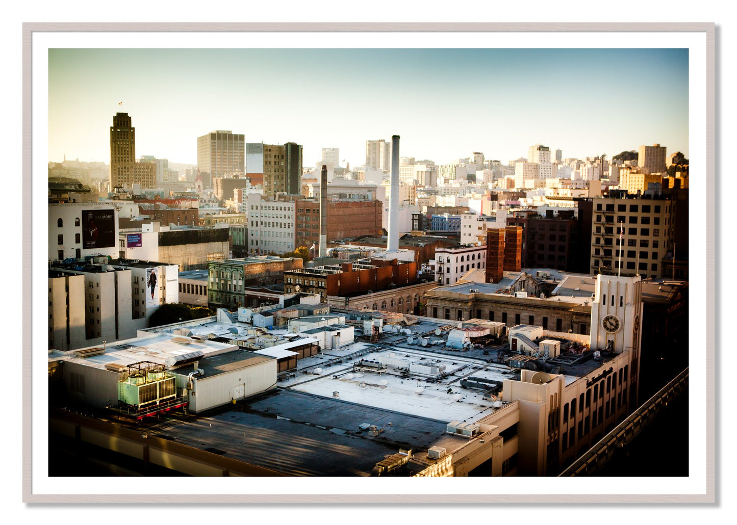 Chronical San Francisco by Dylan Ozanich, 48×72 print with a White Border in a White Maple frame