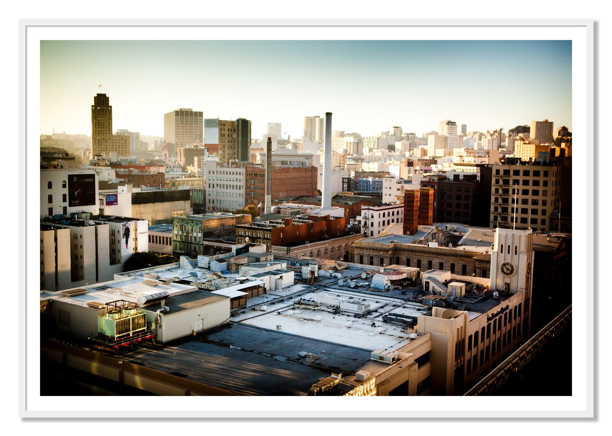 Chronical San Francisco by Dylan Ozanich, 48×72 print with a White Border in a White frame