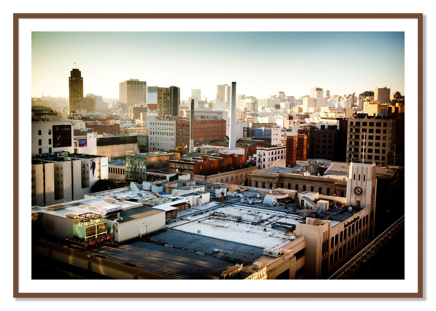 Framed photograph of Chronical San Francisco by Dylan Ozanich, Walnut frame, Borders