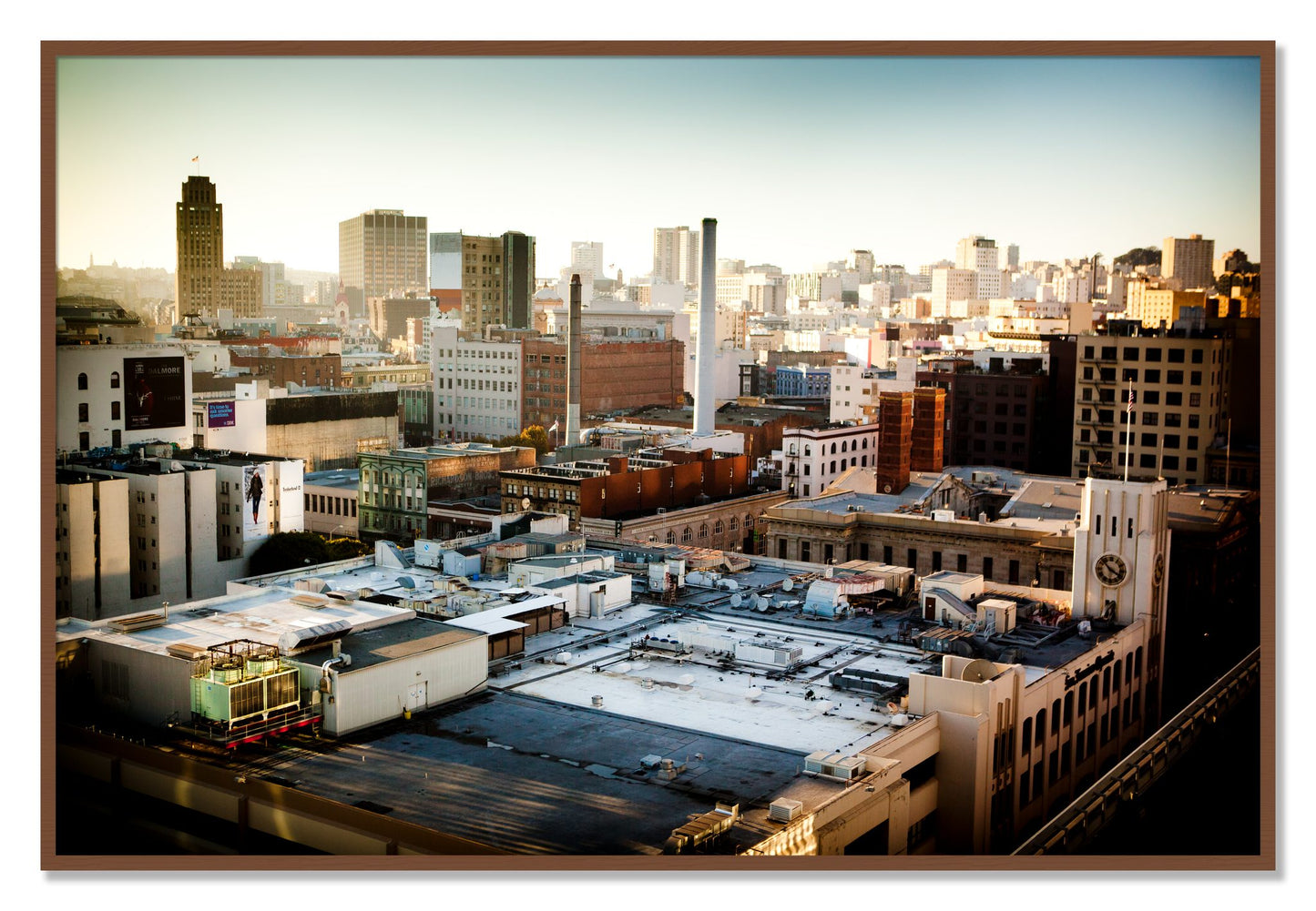 Framed photograph of Chronical San Francisco by Dylan Ozanich, Walnut frame, Full Bleed