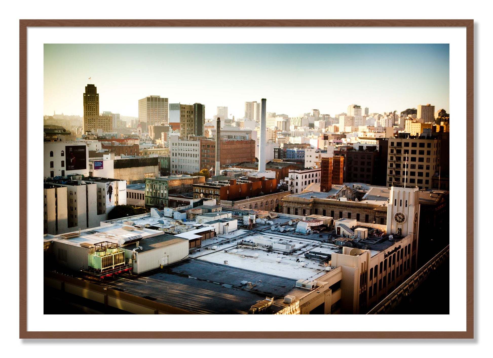Framed photograph of Chronical San Francisco by Dylan Ozanich, Walnut frame, Borders