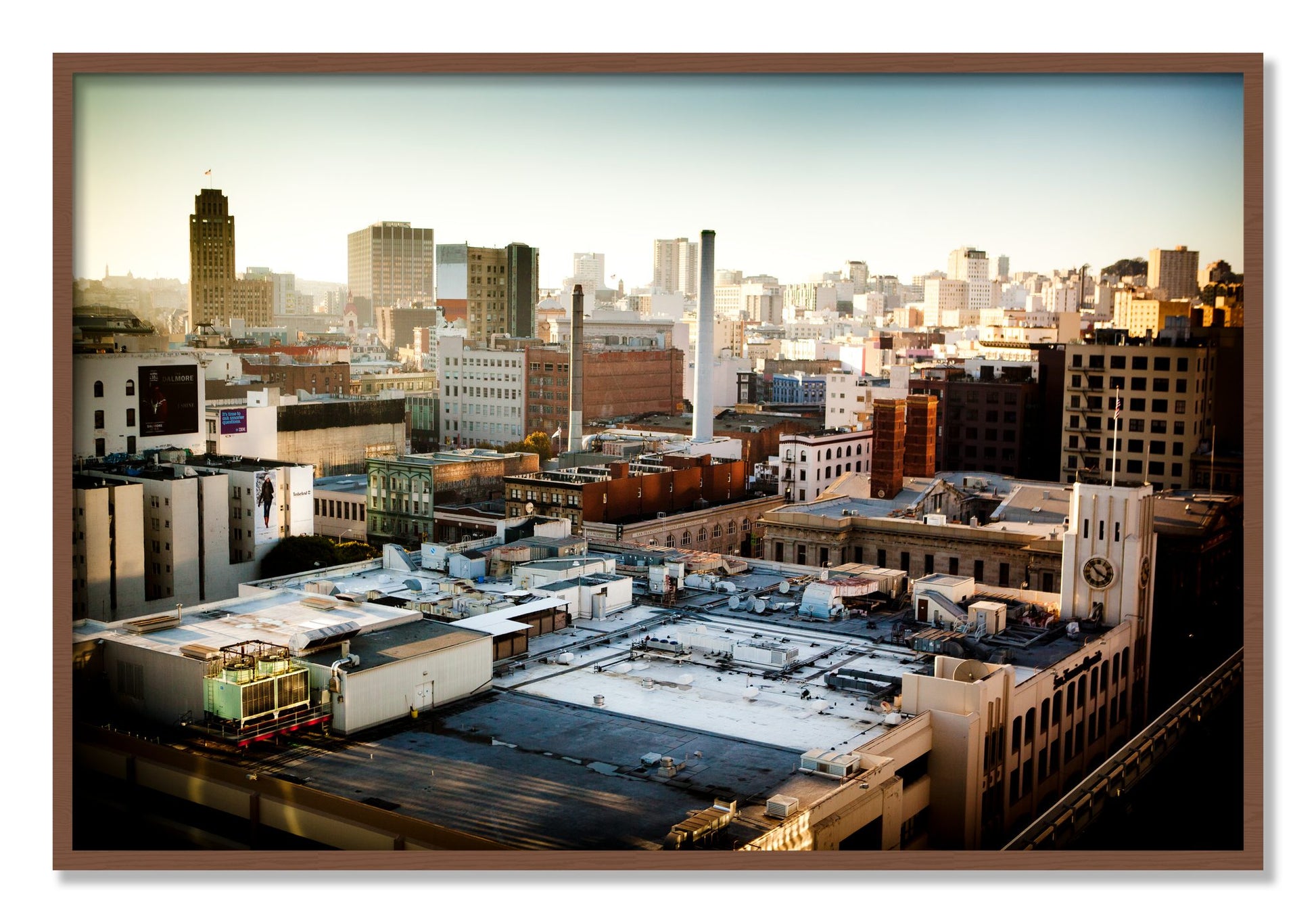 Framed photograph of Chronical San Francisco by Dylan Ozanich, Walnut frame, Full Bleed
