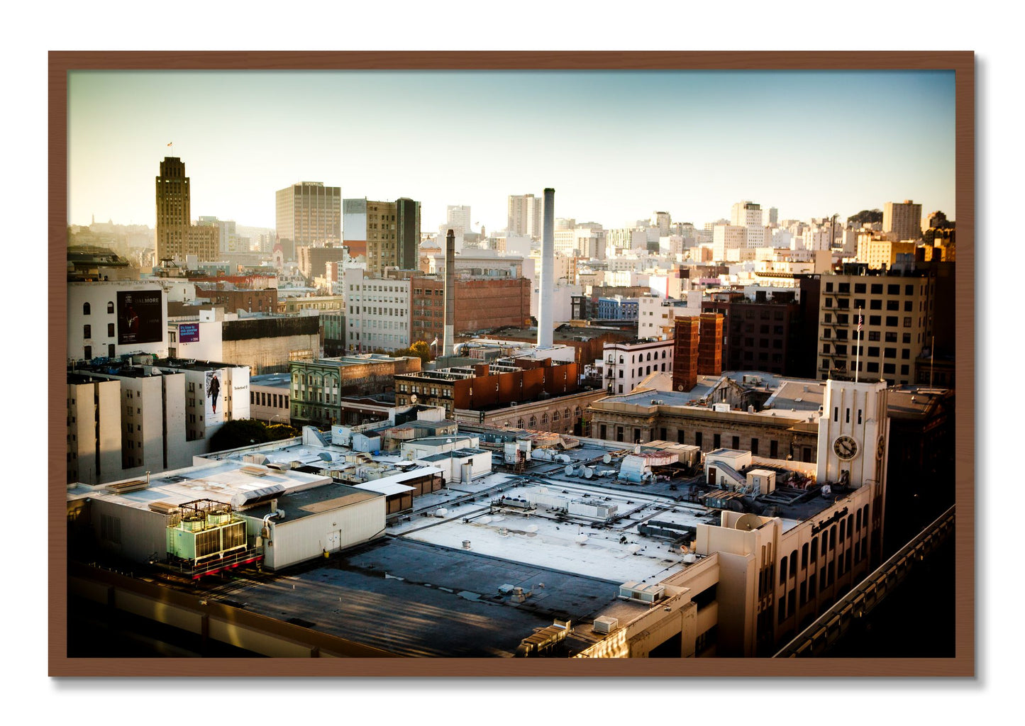 Framed photograph of Chronical San Francisco by Dylan Ozanich, Walnut frame, Full Bleed