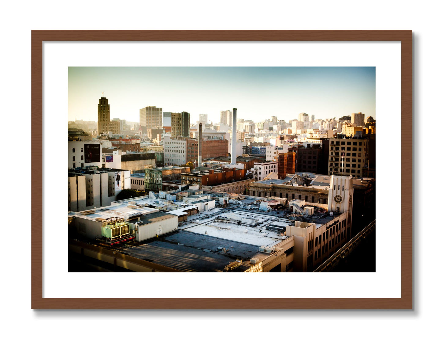 Framed photograph of Chronical San Francisco by Dylan Ozanich, Walnut frame, Borders