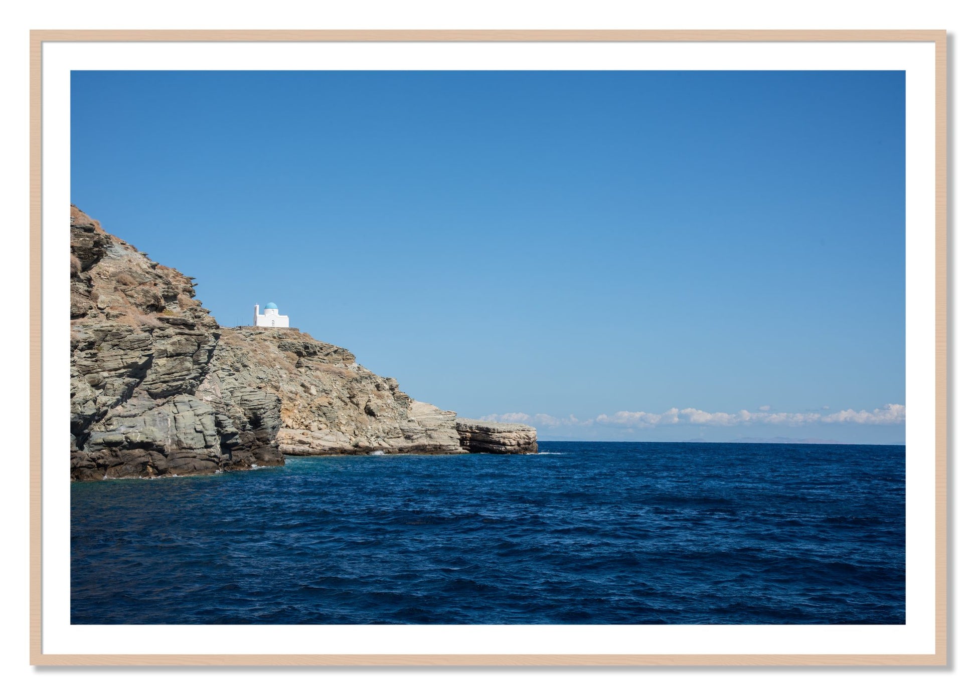 Framed photograph of Church On The Edge by Dylan Ozanich, Maple frame, Borders