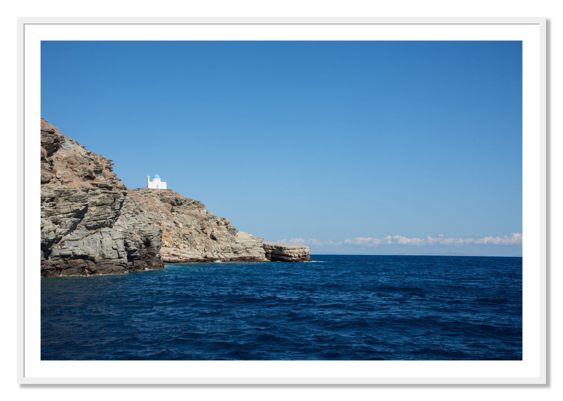 Framed photograph of Church On The Edge by Dylan Ozanich, White frame, Borders