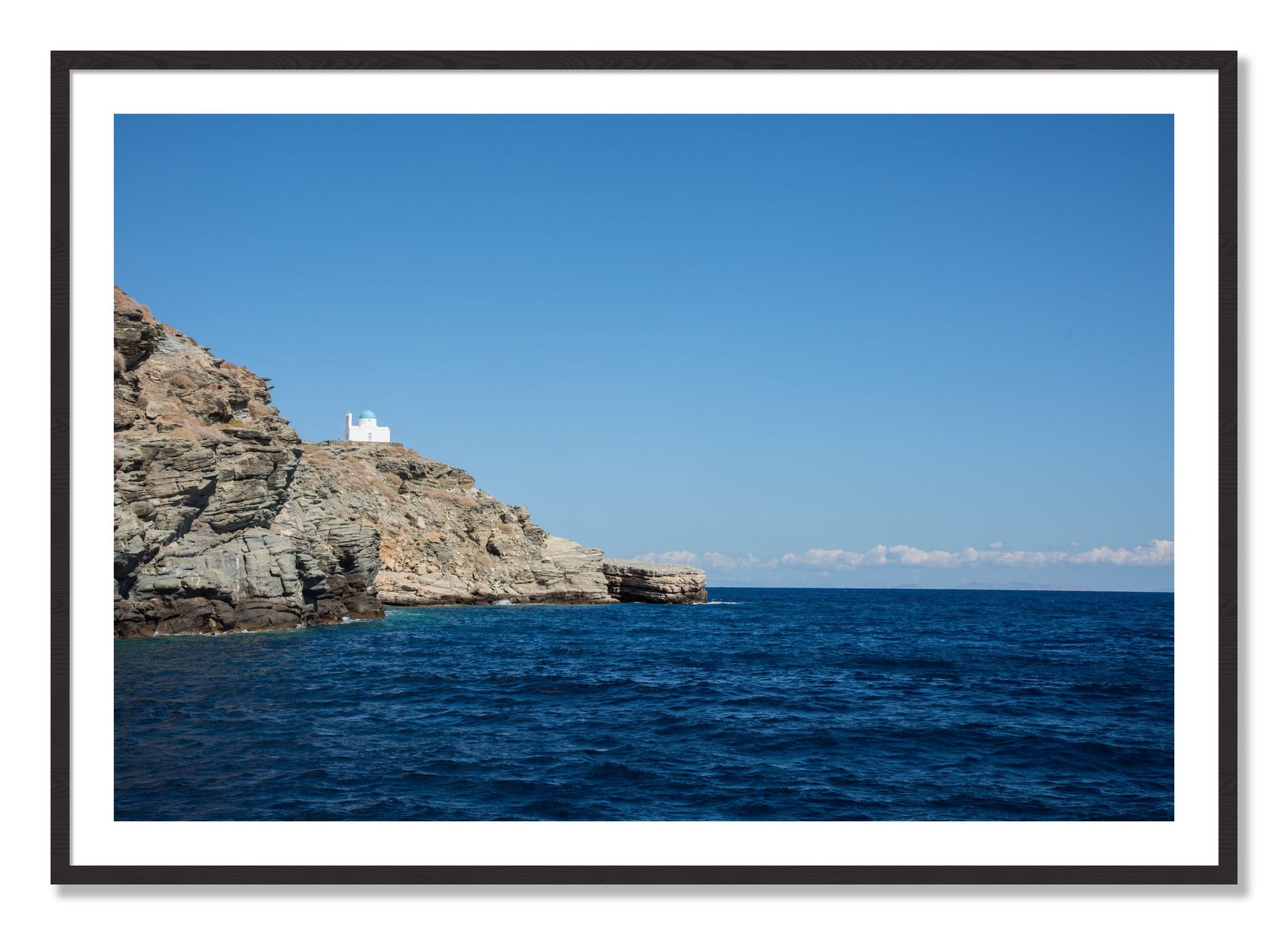 Framed photograph of Church On The Edge by Dylan Ozanich, Black Walnut frame, Borders