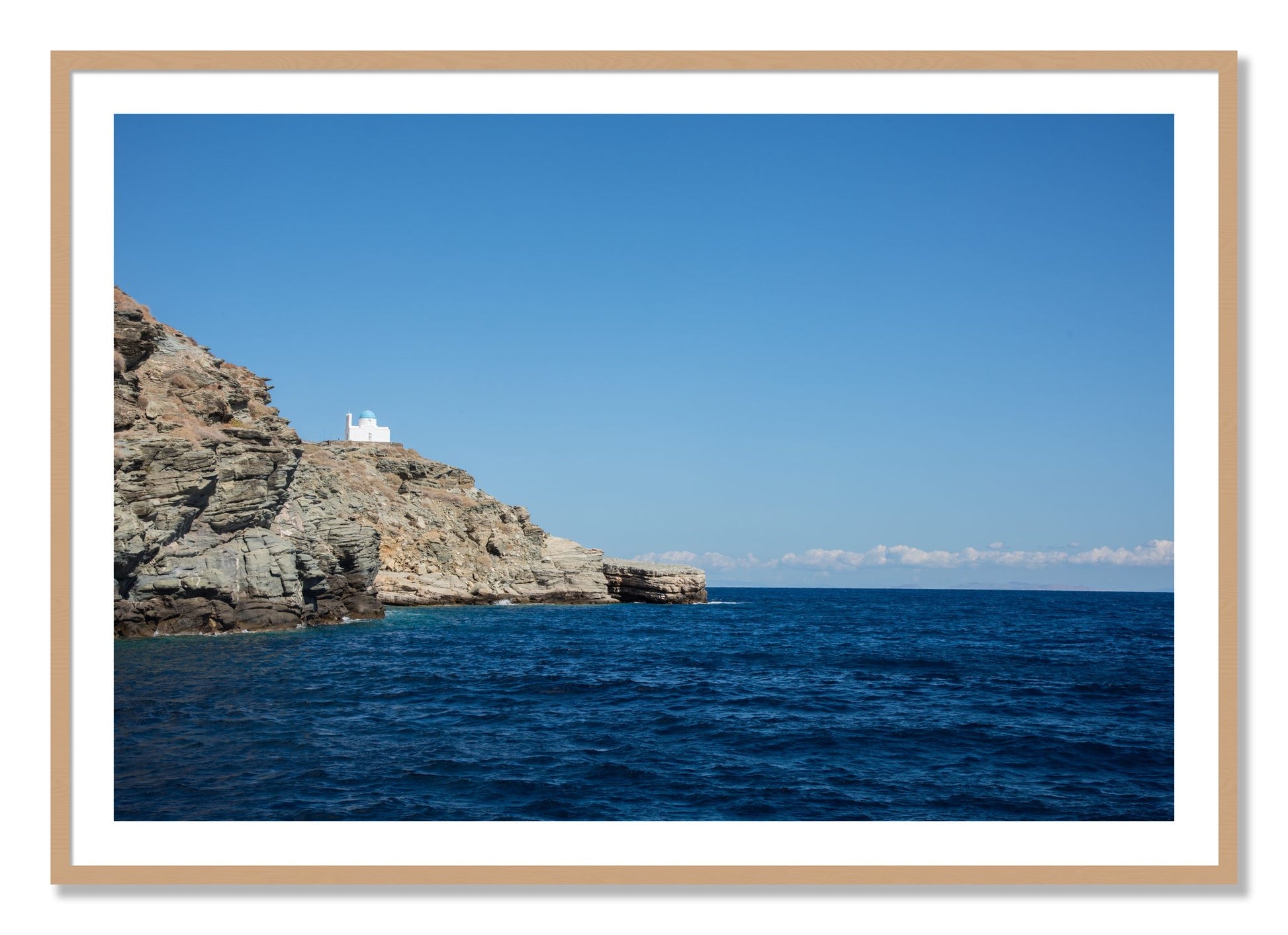 Framed photograph of Church On The Edge by Dylan Ozanich, Oak frame, Borders