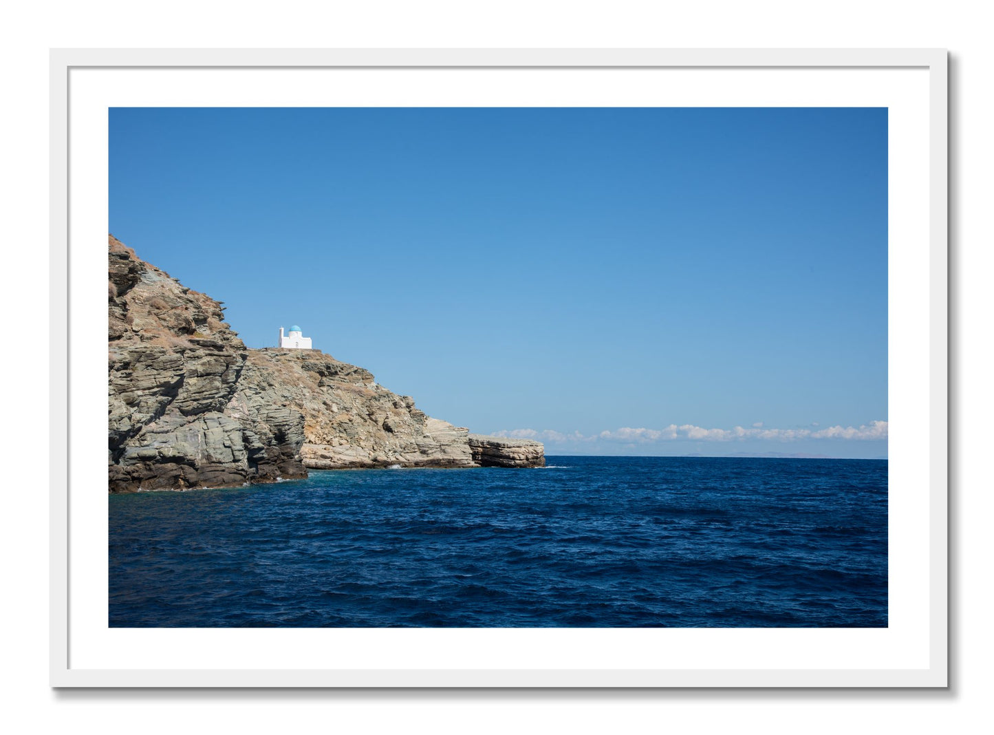 Framed photograph of Church On The Edge by Dylan Ozanich, White frame, Borders