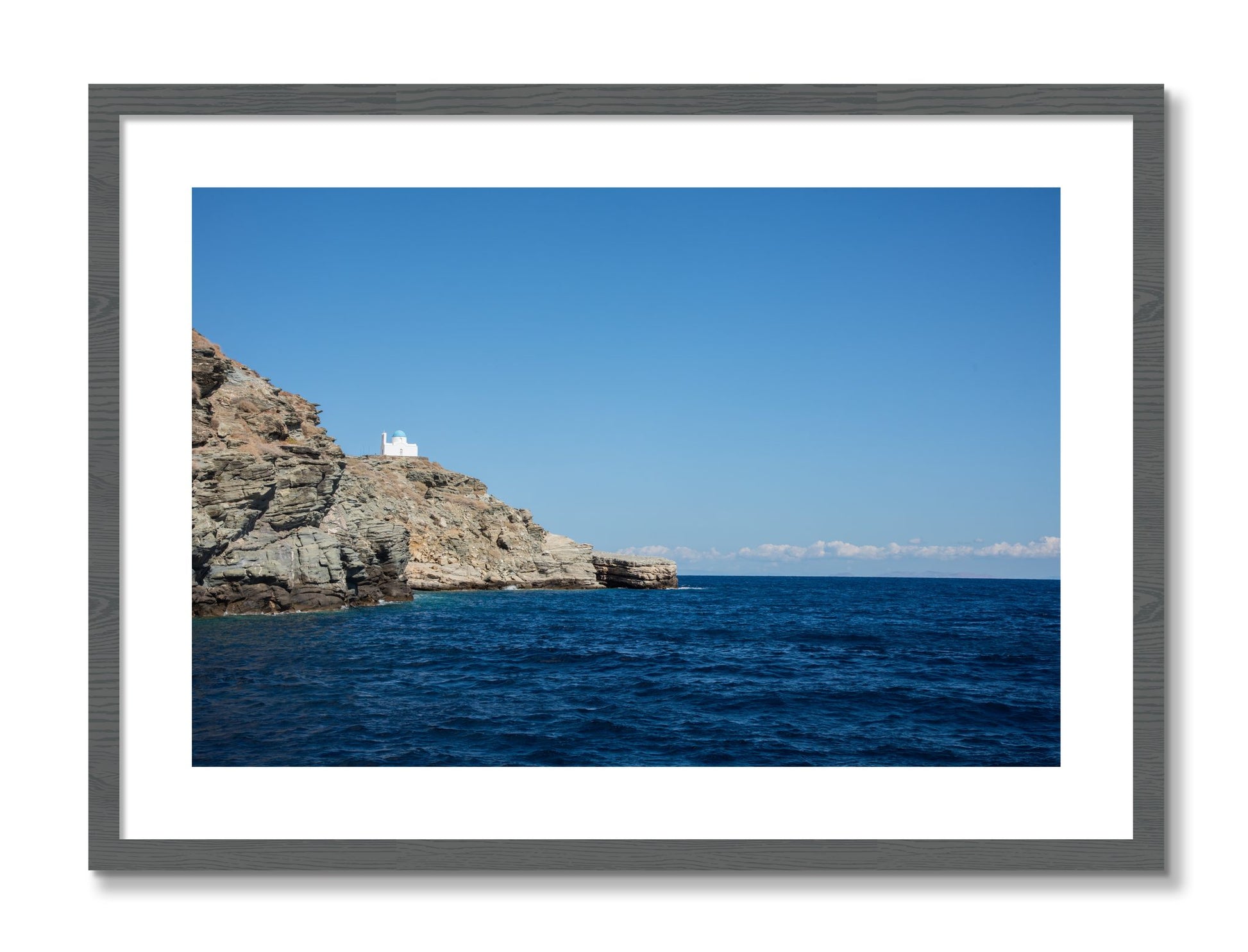 Framed photograph of Church On The Edge by Dylan Ozanich, Grey frame, Borders
