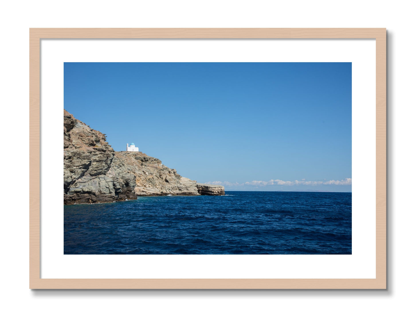 Framed photograph of Church On The Edge by Dylan Ozanich, Maple frame, Borders