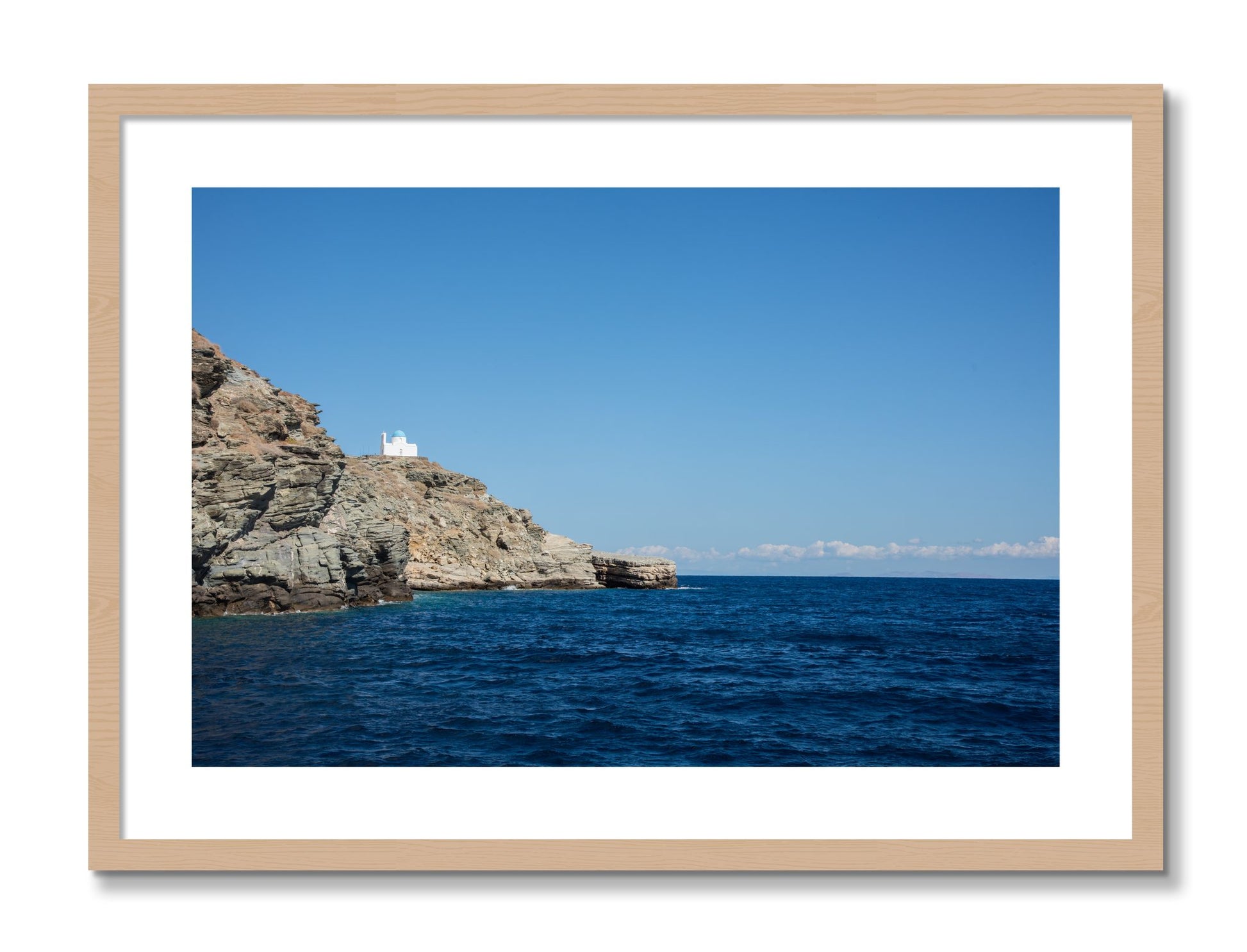 Framed photograph of Church On The Edge by Dylan Ozanich, Oak frame, Borders