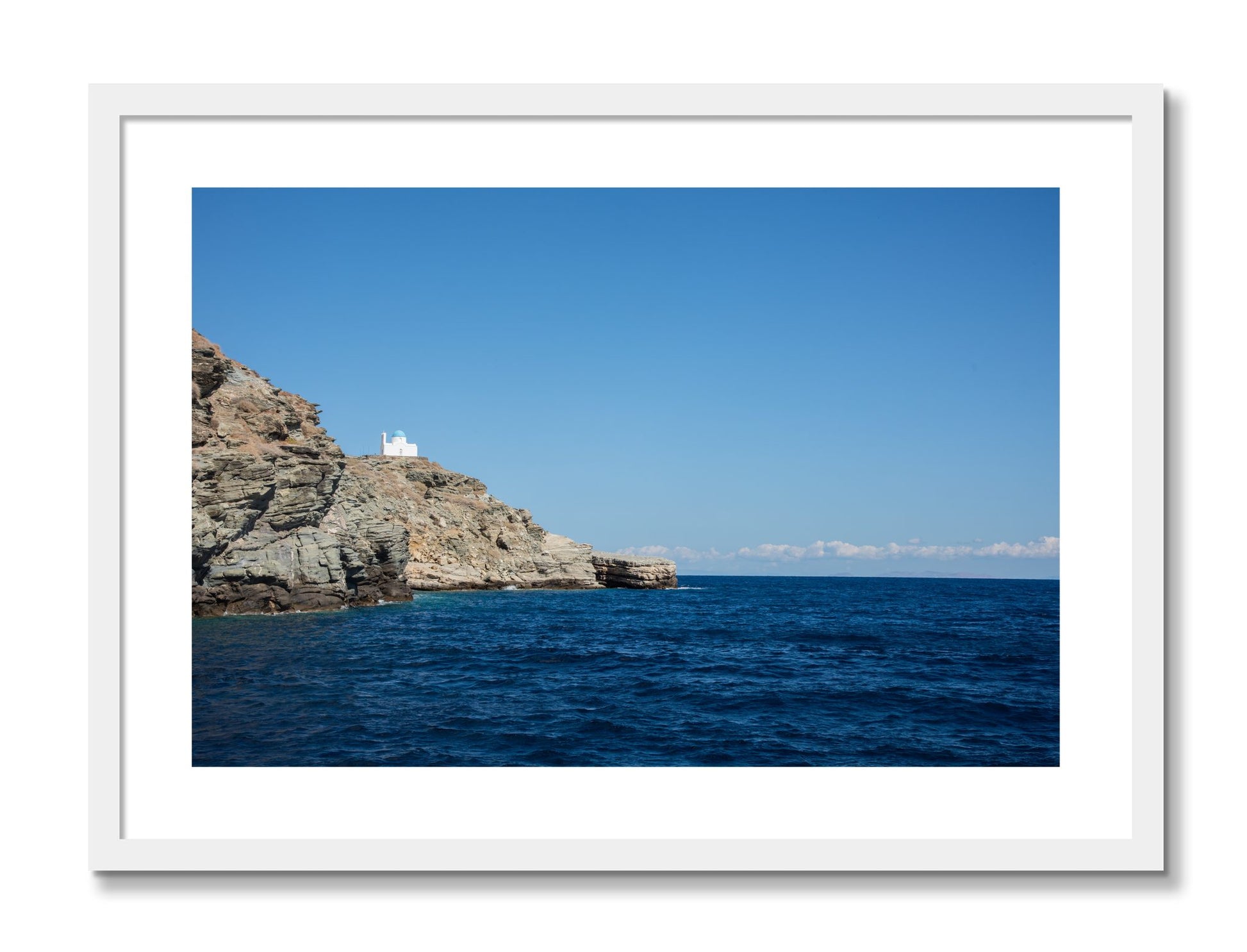 Framed photograph of Church On The Edge by Dylan Ozanich, White frame, Borders
