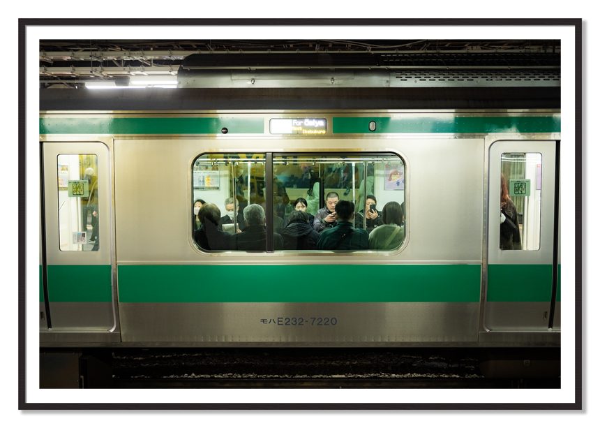 Commute by Dylan Ozanich, 48×72 print with a White Border in a Black Walnut frame