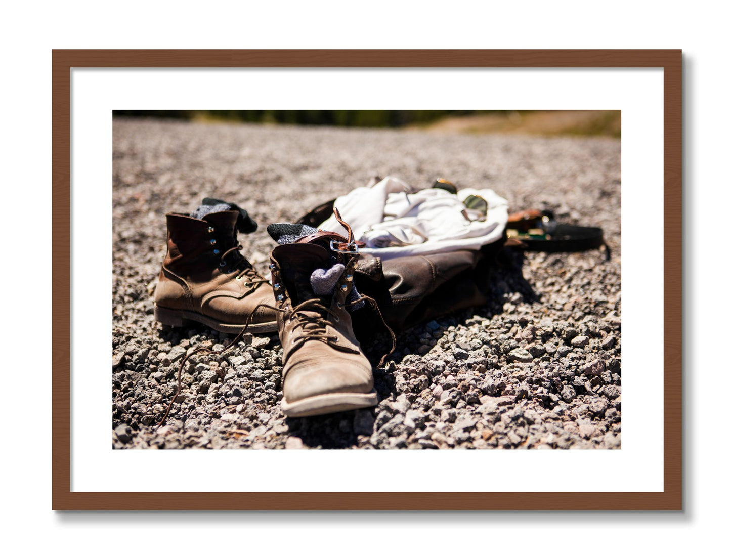 Framed photograph of Cool Off by Dylan Ozanich, Walnut frame, Borders