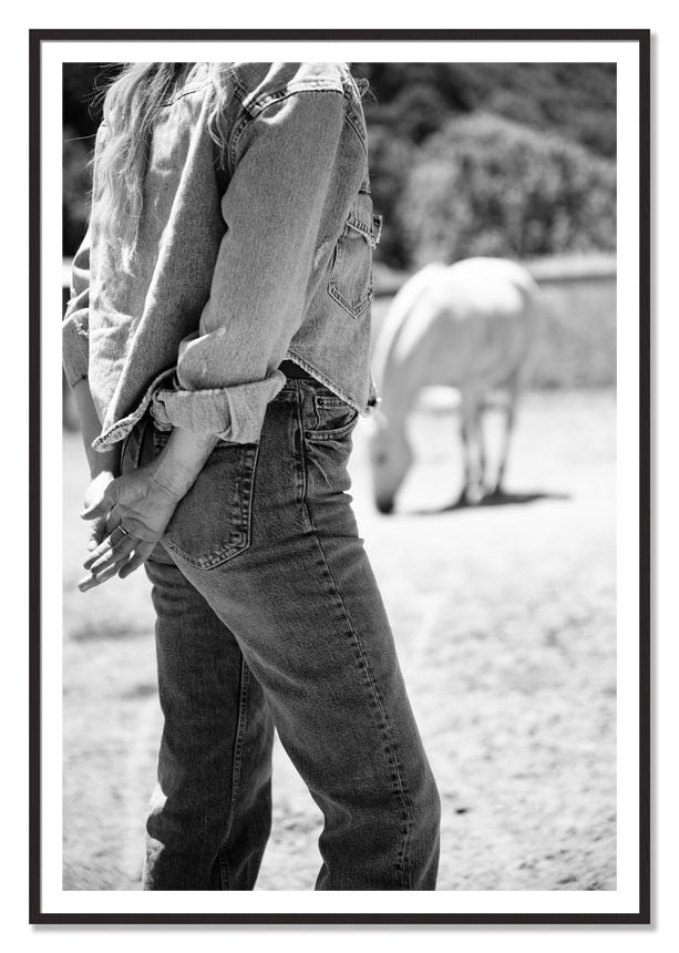 Cowgirl by Dylan Ozanich, 48×72 print with a White Border in a Black Walnut frame