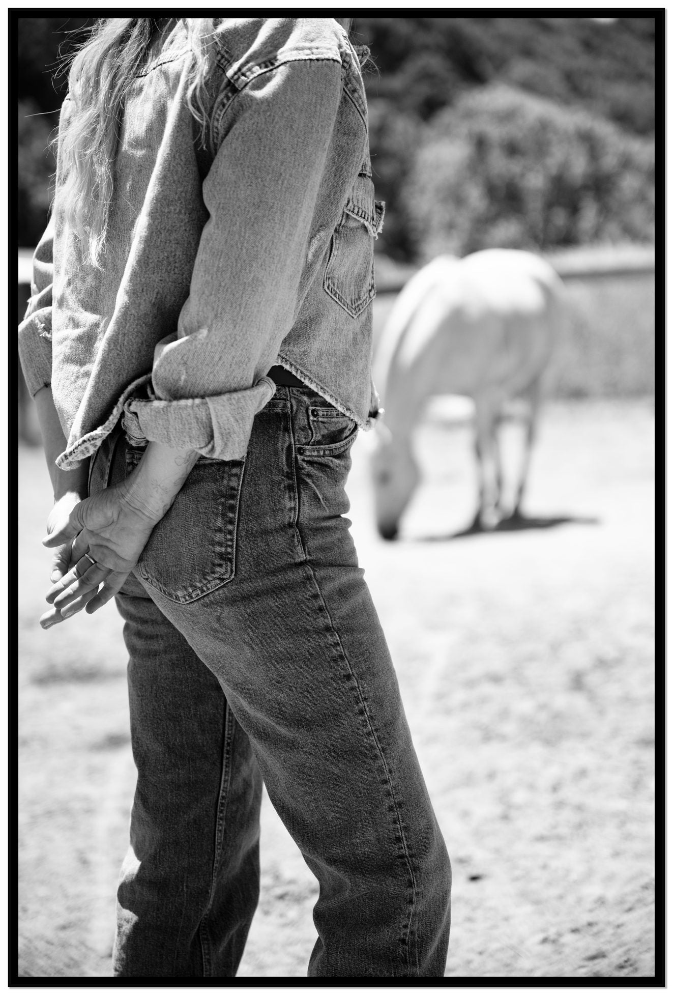 Cowgirl by Dylan Ozanich, 48×72 Full Bleed Print in a Black frame