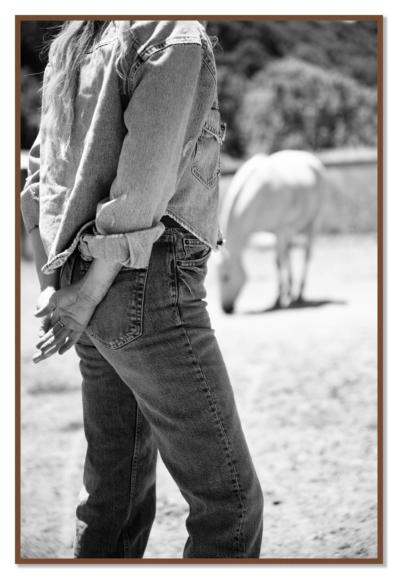 Cowgirl by Dylan Ozanich, 48×72 Full Bleed Print in a Walnut frame