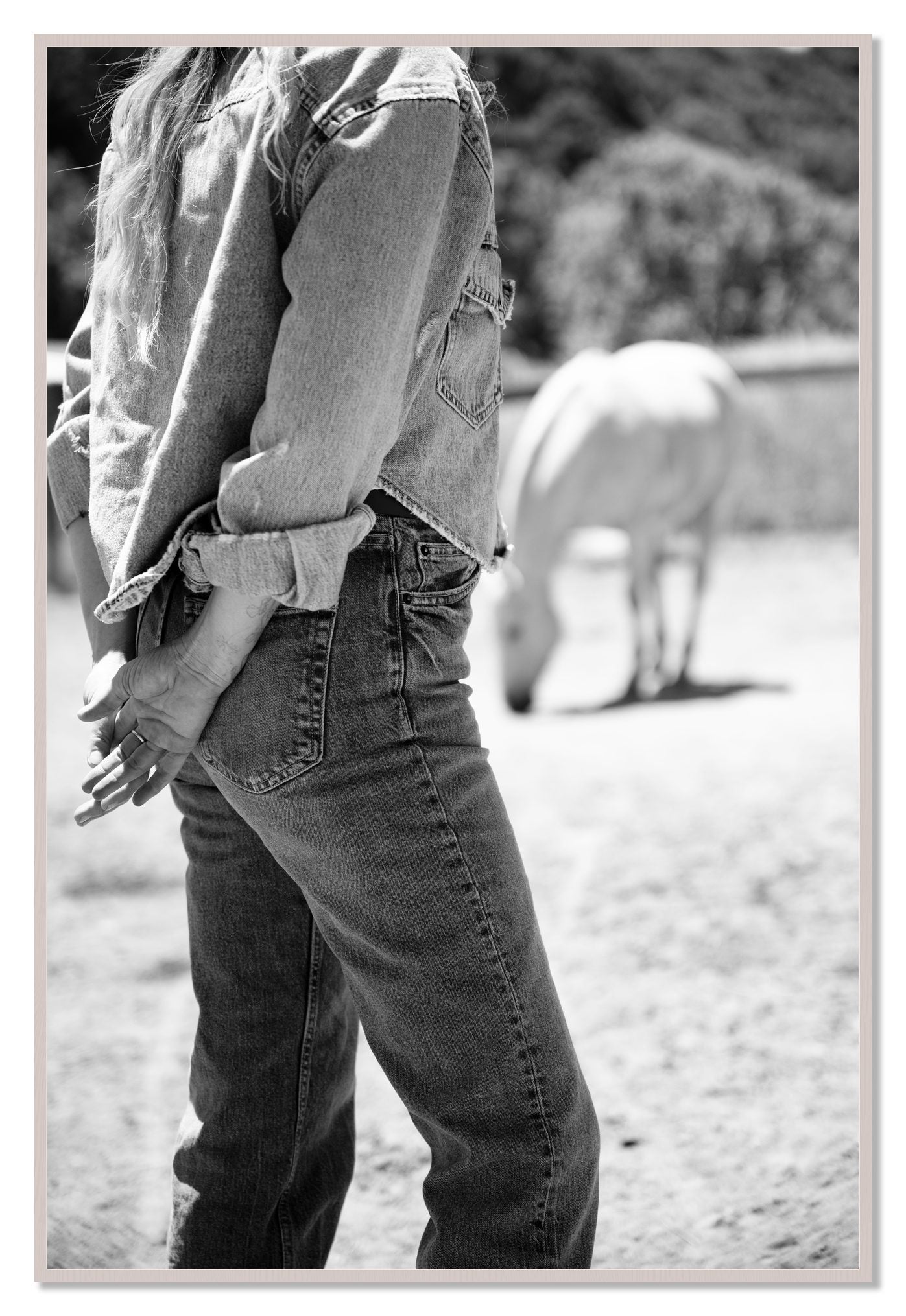 Cowgirl by Dylan Ozanich, 48×72 Full Bleed Print in a White Maple frame