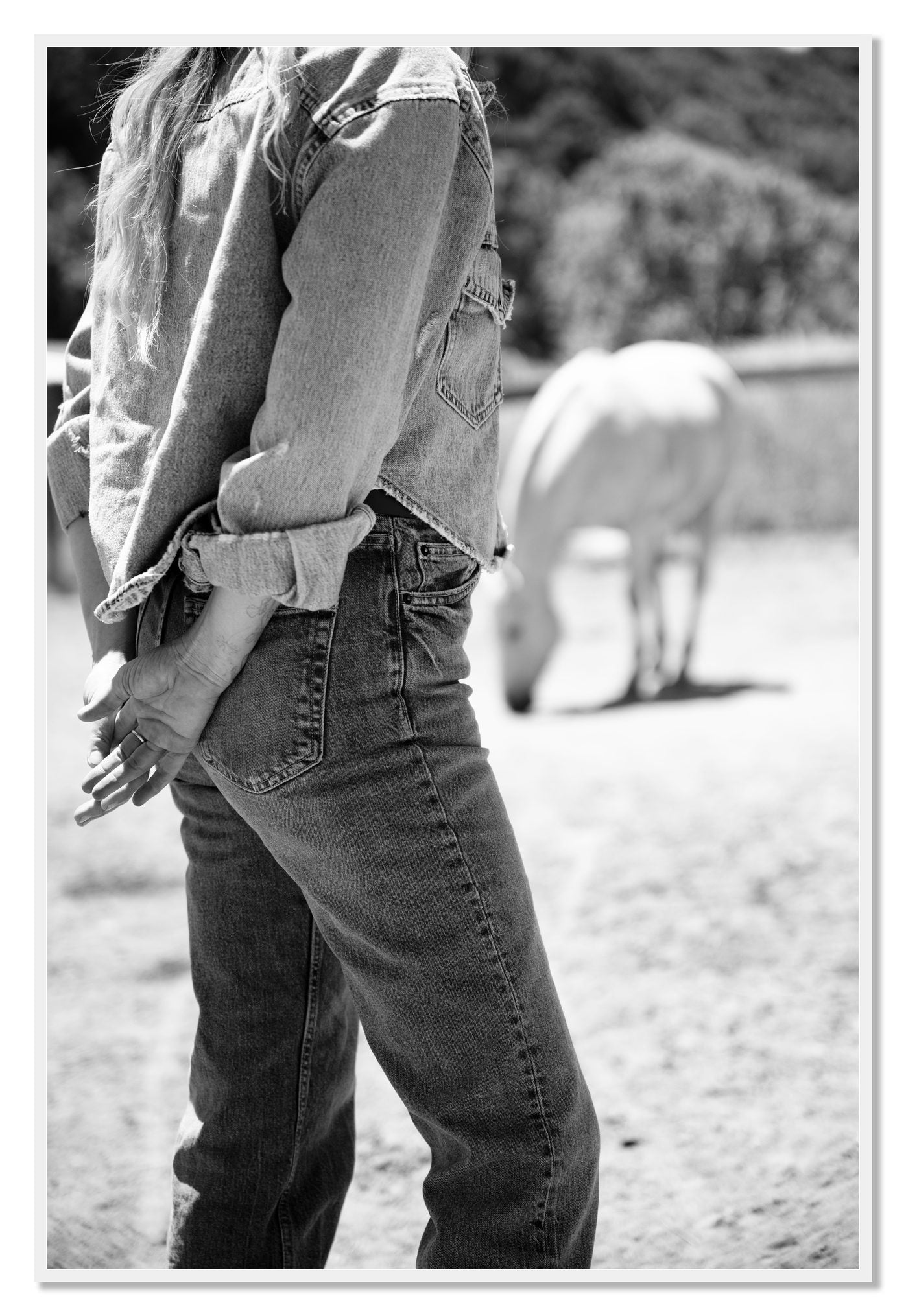 Cowgirl by Dylan Ozanich, 48×72 Full Bleed Print in a White frame