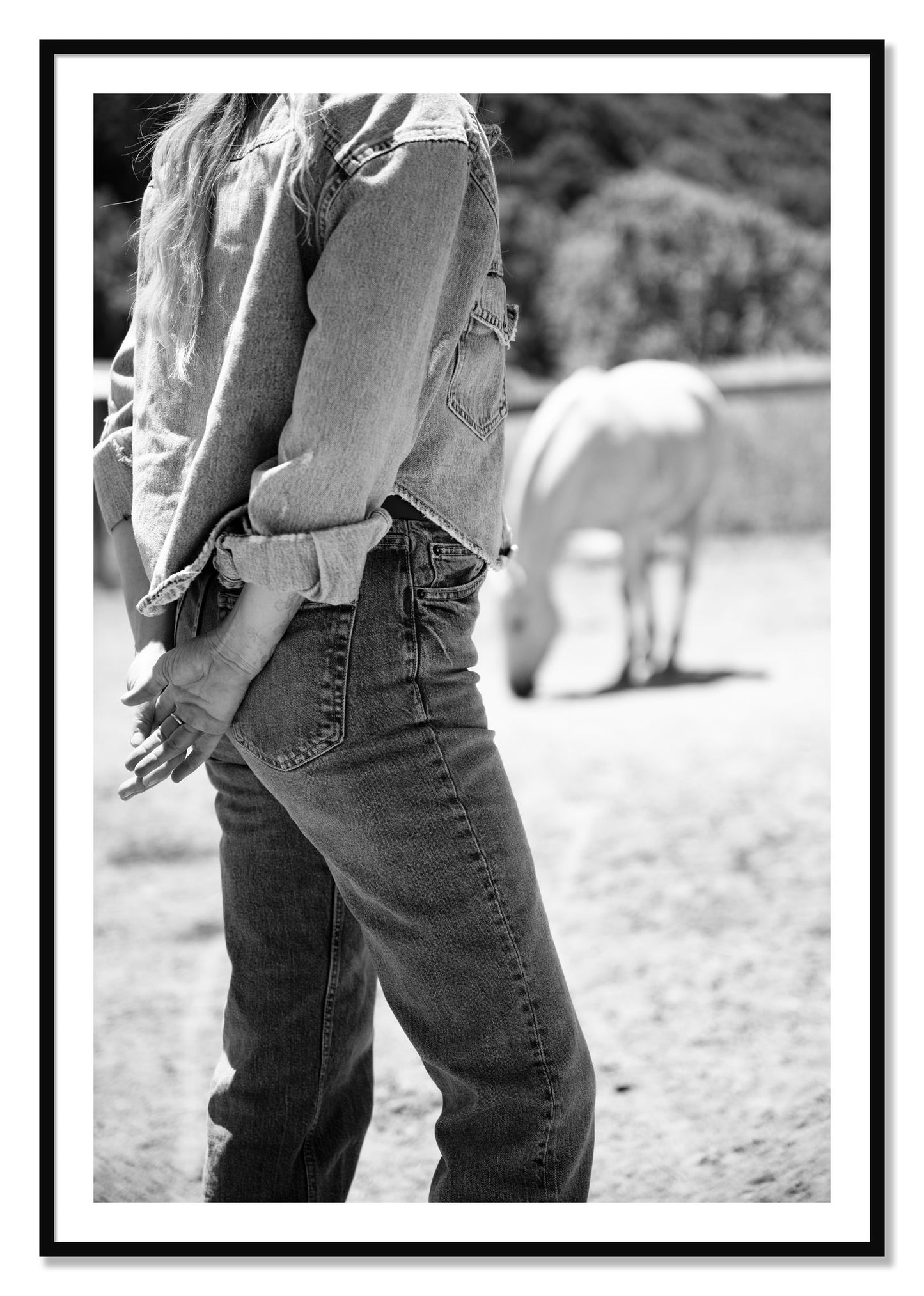 Framed photograph of Cowgirl by Dylan Ozanich, Black frame, Borders