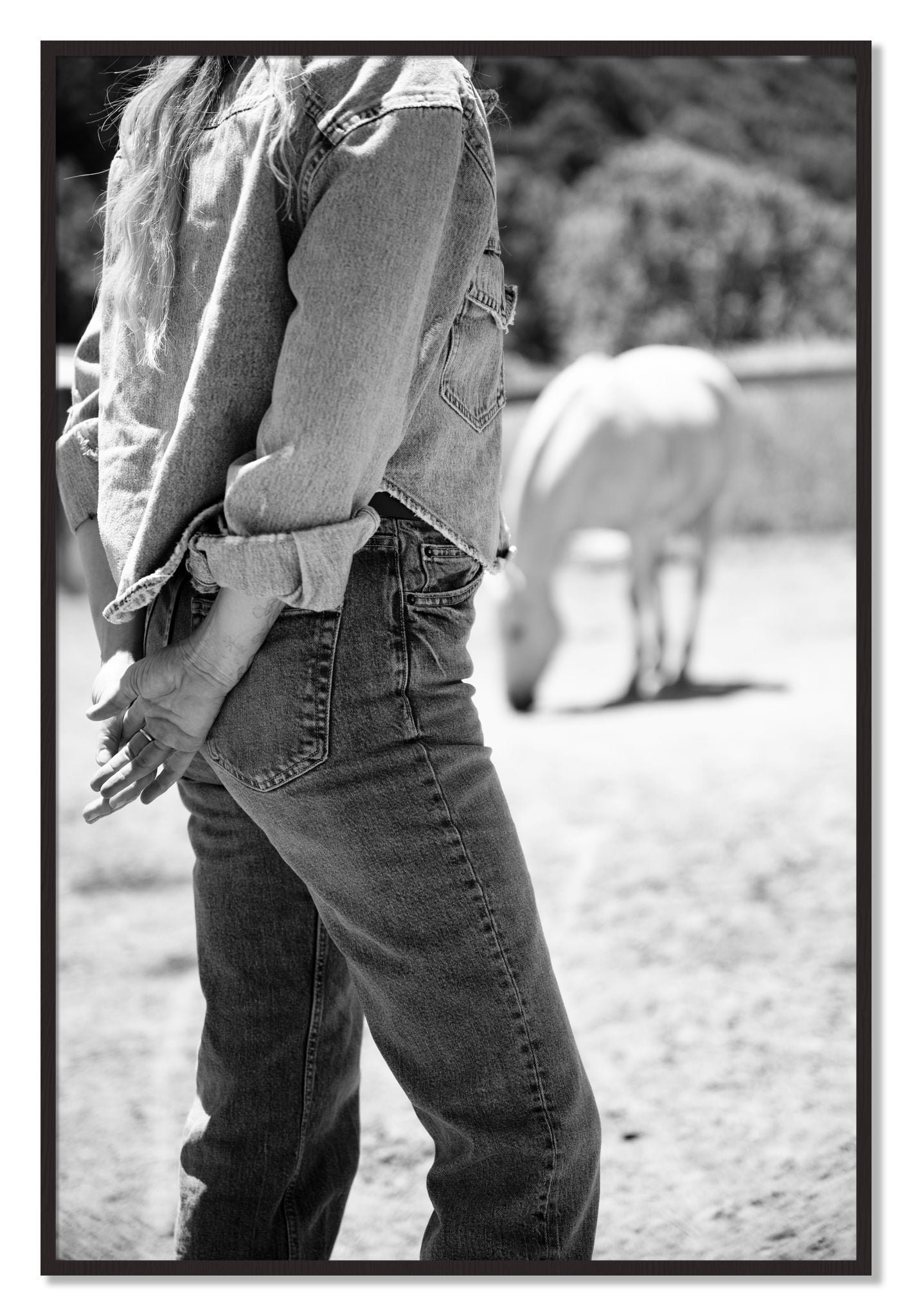 Framed photograph of Cowgirl by Dylan Ozanich, Black Walnut frame, Full Bleed