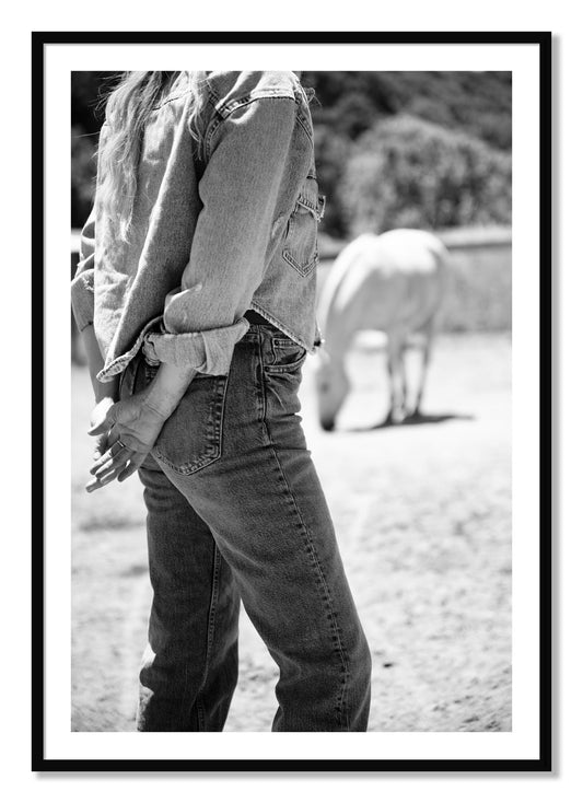 Framed photograph of Cowgirl by Dylan Ozanich, Black frame, Borders