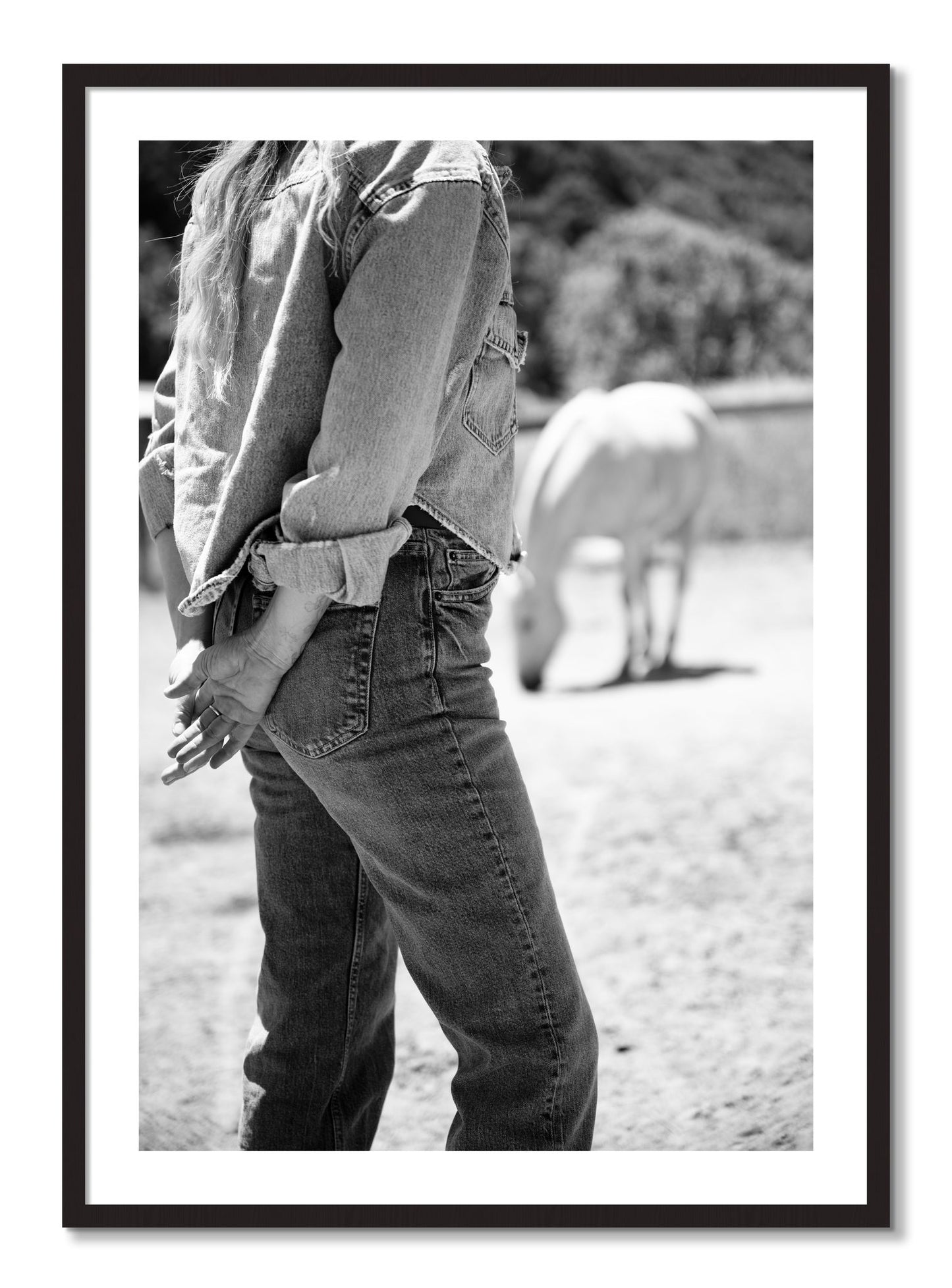 Framed photograph of Cowgirl by Dylan Ozanich, Black Walnut frame, Borders