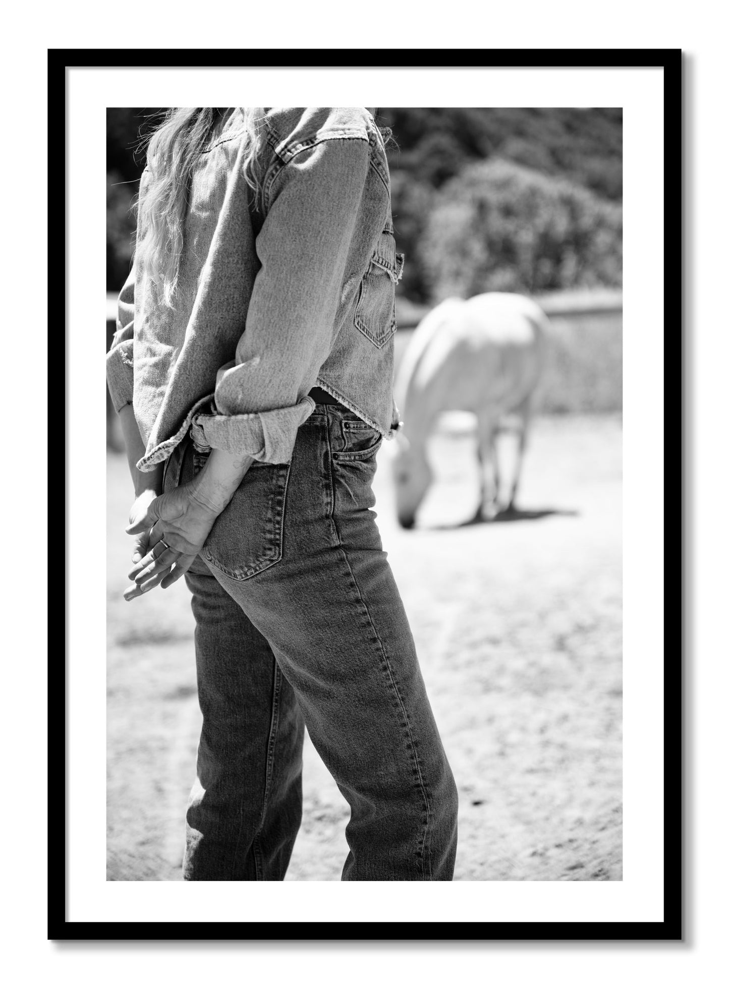 Framed photograph of Cowgirl by Dylan Ozanich, Black frame, Borders