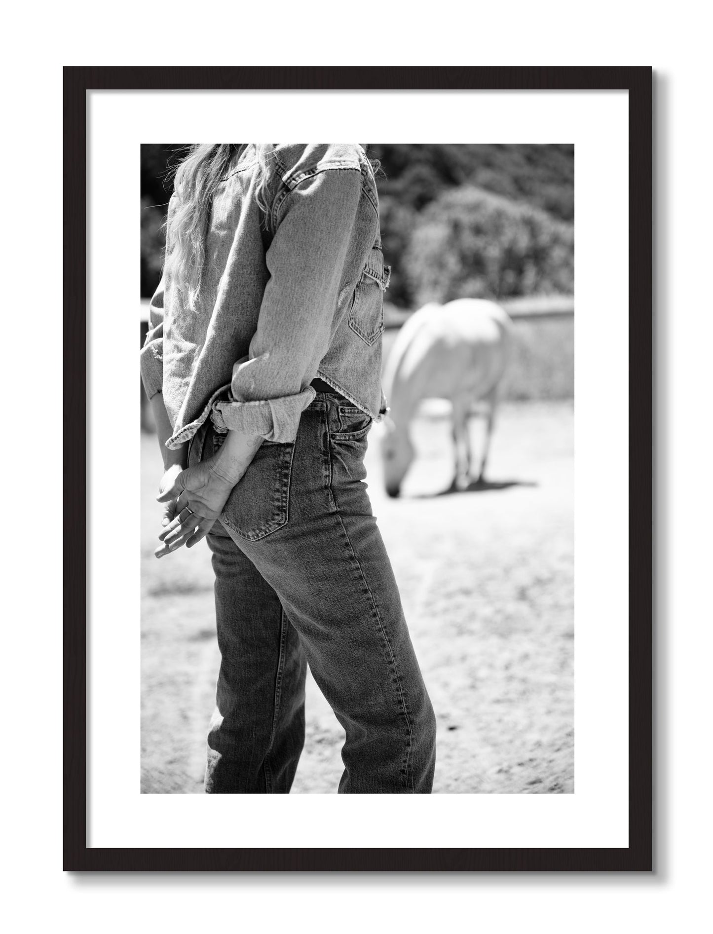 Framed photograph of Cowgirl by Dylan Ozanich, Black Walnut frame, Borders