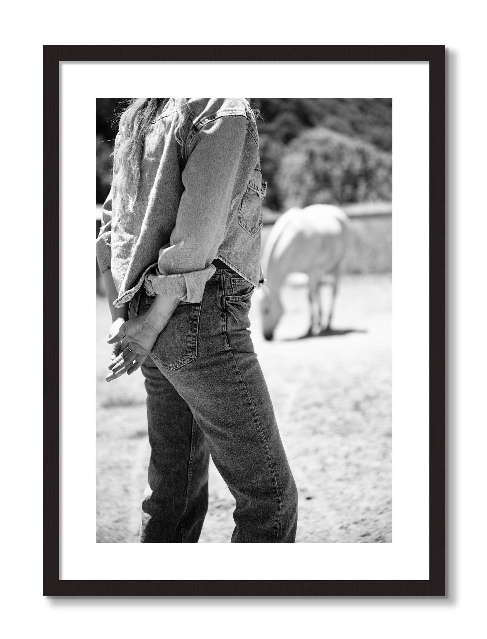 Framed photograph of Cowgirl by Dylan Ozanich, Black Walnut frame, Borders