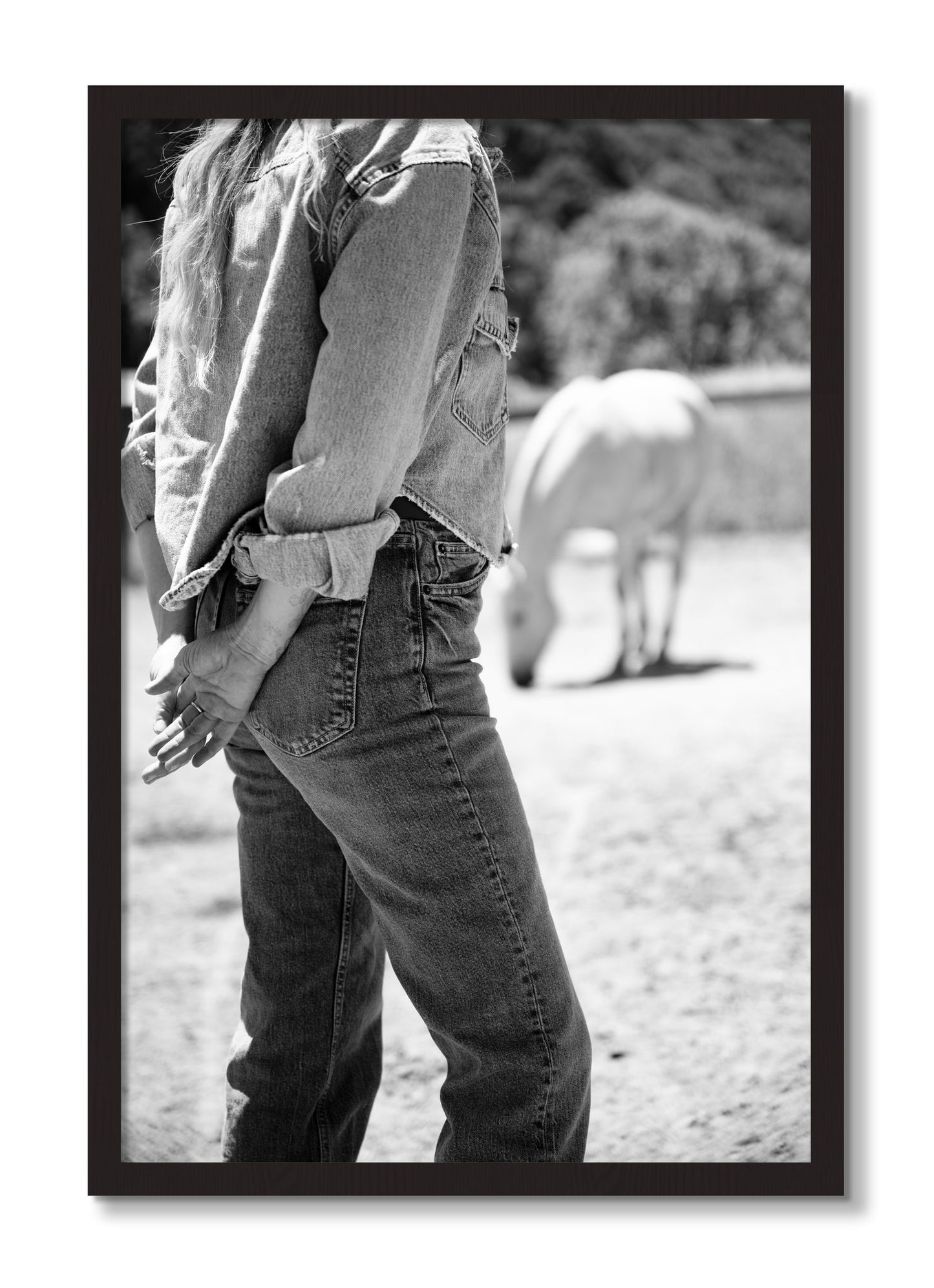 Framed photograph of Cowgirl by Dylan Ozanich, Black Walnut frame, Full Bleed