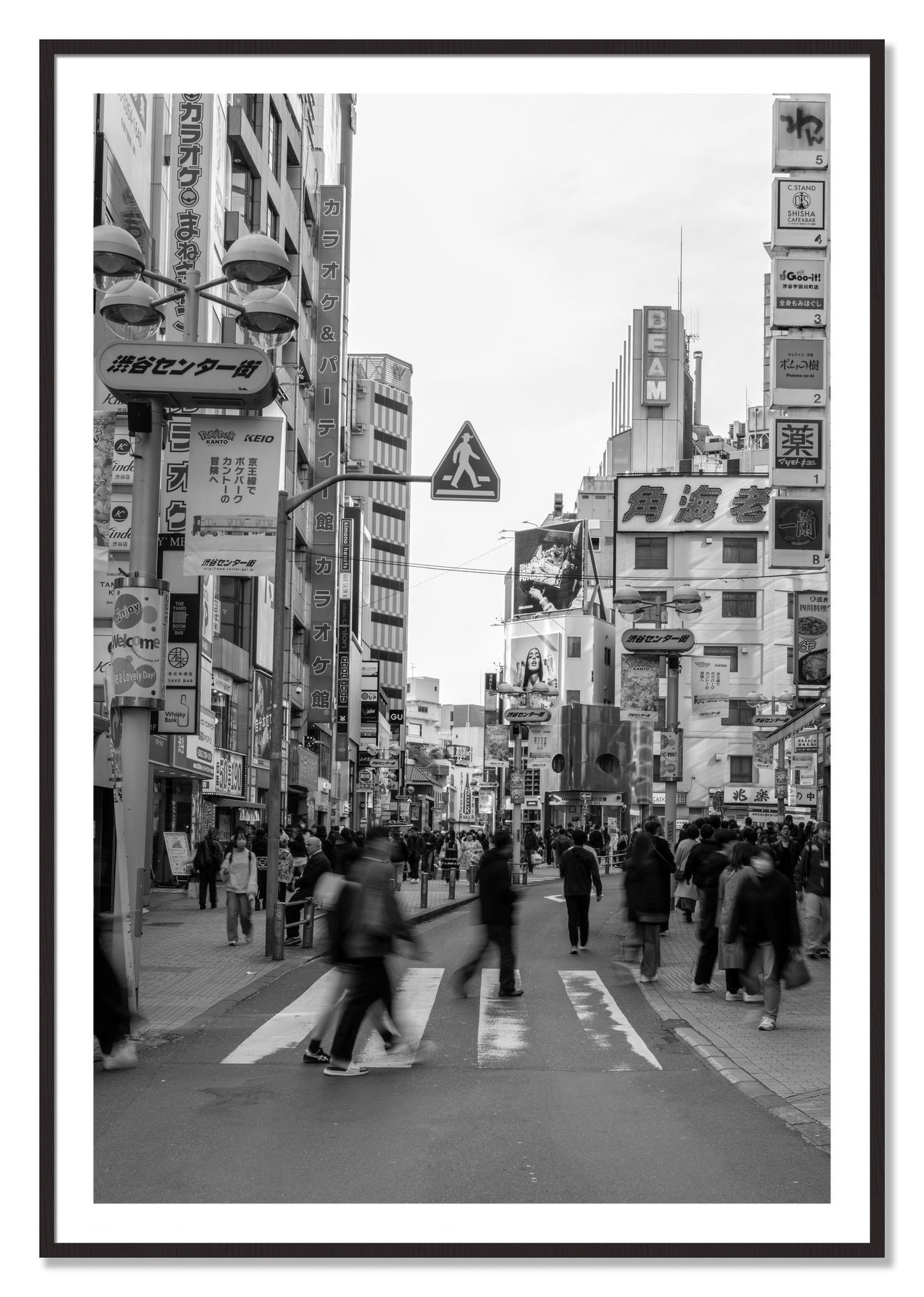 Framed photograph of Crossing Tokyo by Dylan Ozanich, Black Walnut frame, Borders