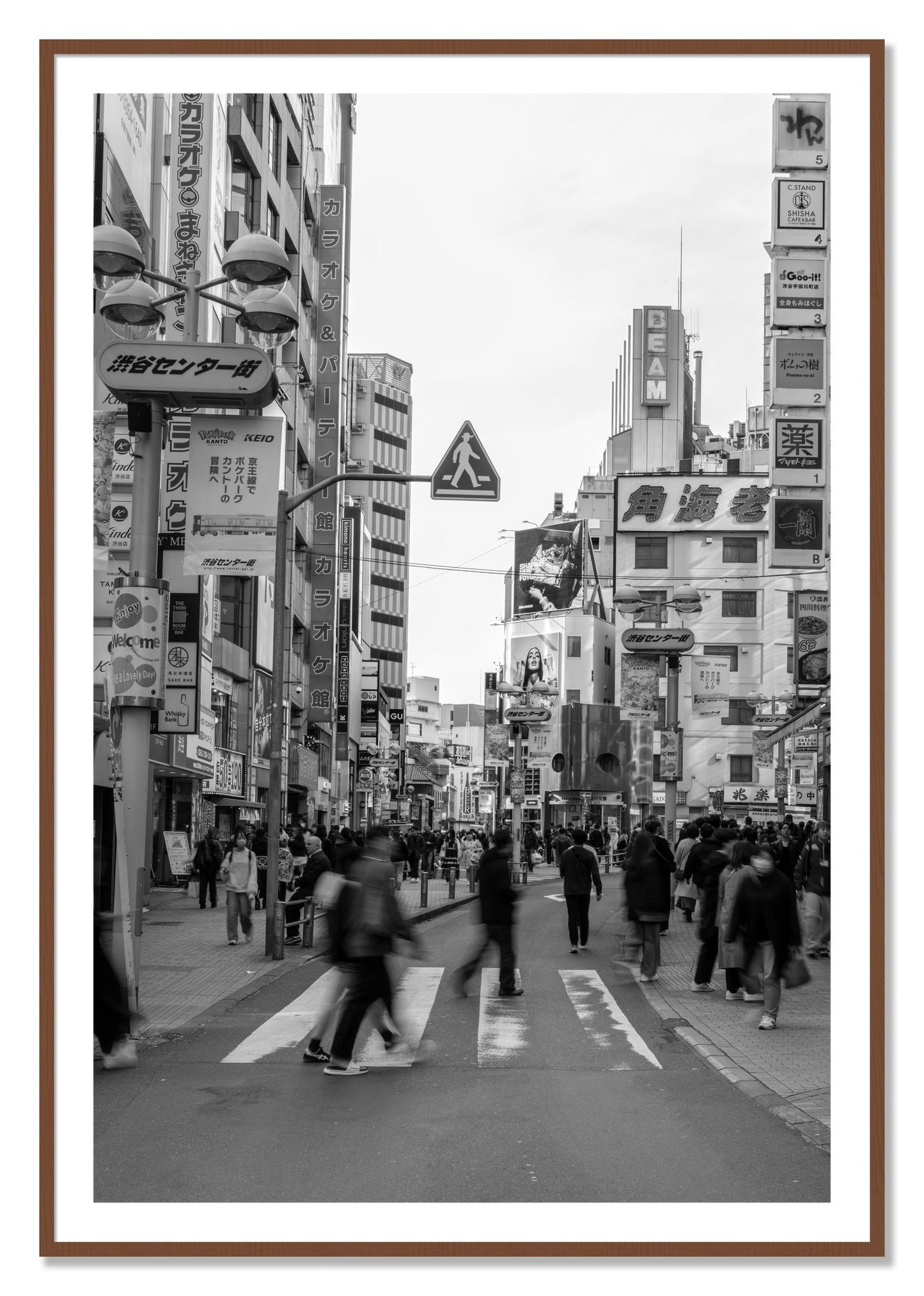Framed photograph of Crossing Tokyo by Dylan Ozanich, Walnut frame, Borders