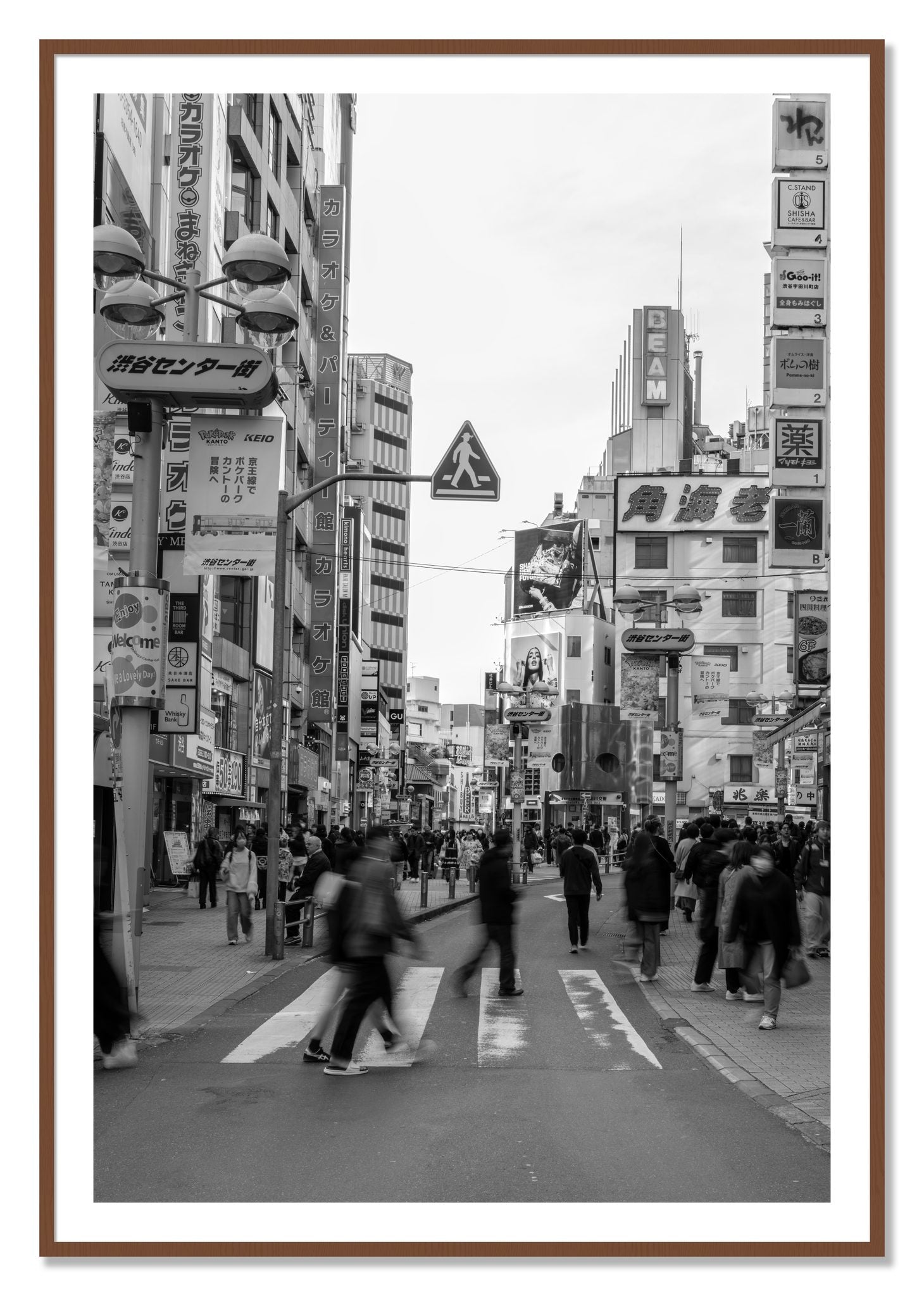 Framed photograph of Crossing Tokyo by Dylan Ozanich, Walnut frame, Borders