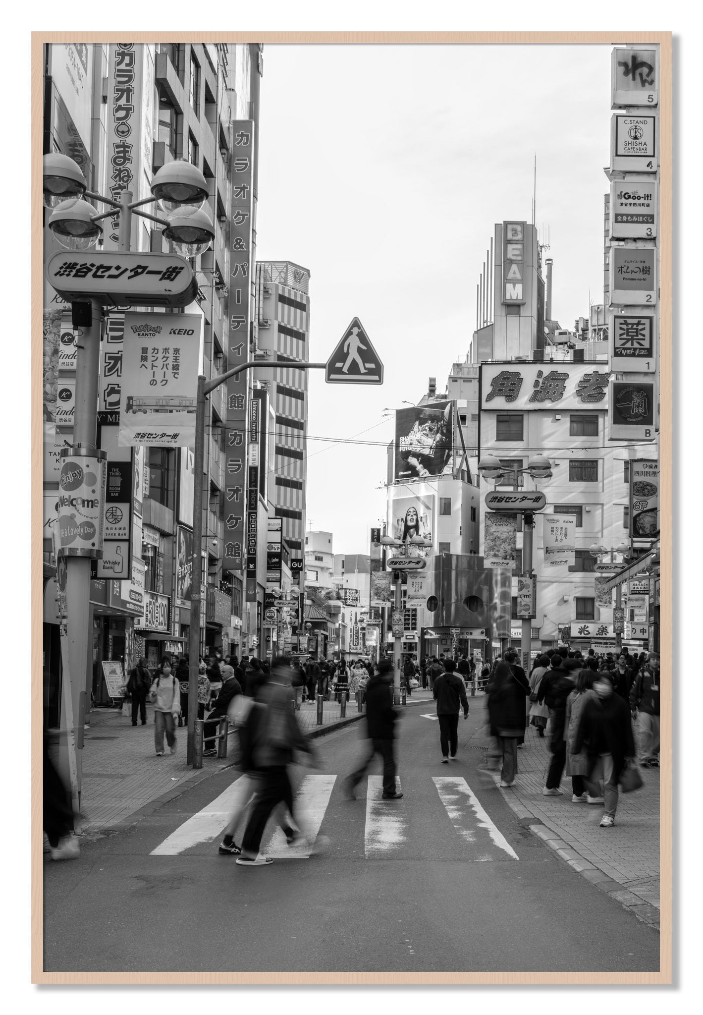 Framed photograph of Crossing Tokyo by Dylan Ozanich, Maple frame, Full Bleed