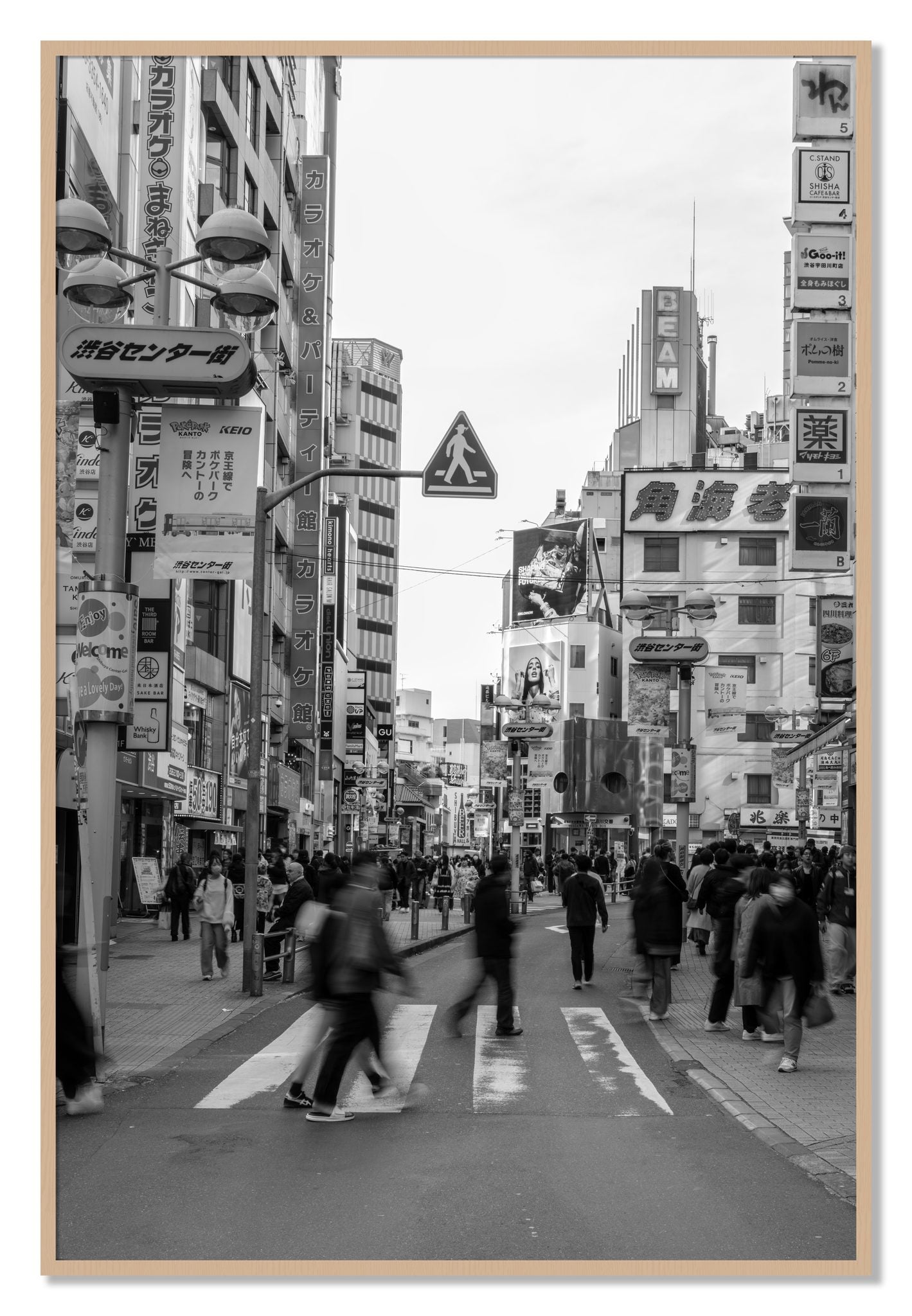 Framed photograph of Crossing Tokyo by Dylan Ozanich, Oak frame, Full Bleed