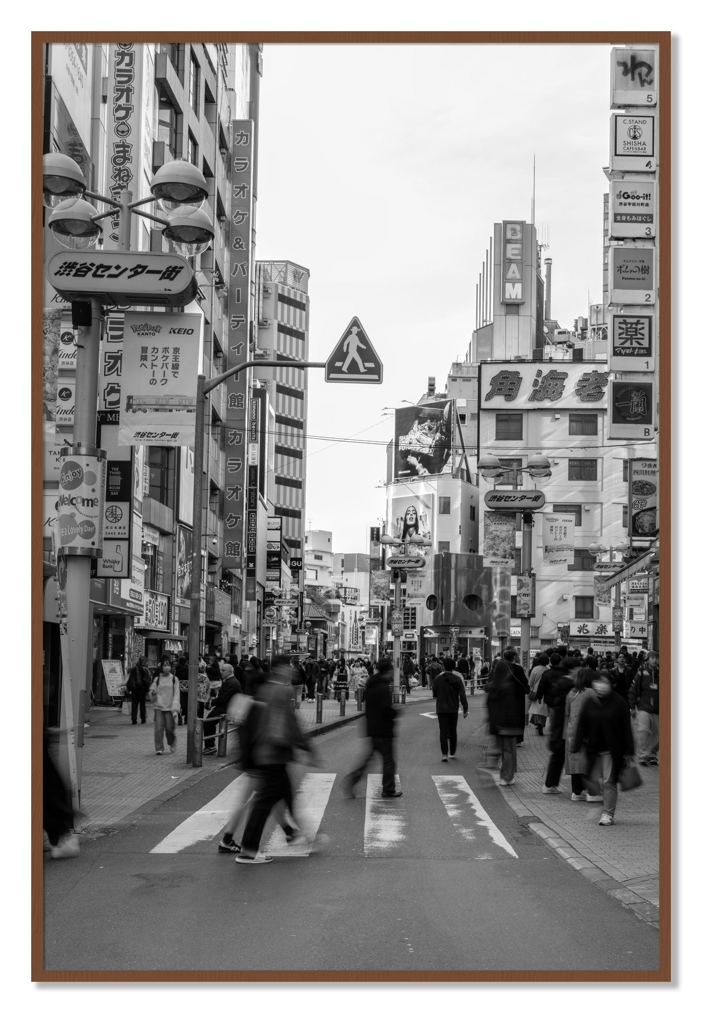 Framed photograph of Crossing Tokyo by Dylan Ozanich, Walnut frame, Full Bleed