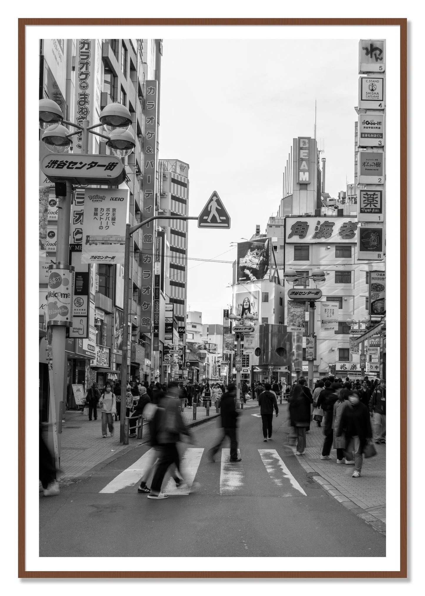 Framed photograph of Crossing Tokyo by Dylan Ozanich, Walnut frame, Borders