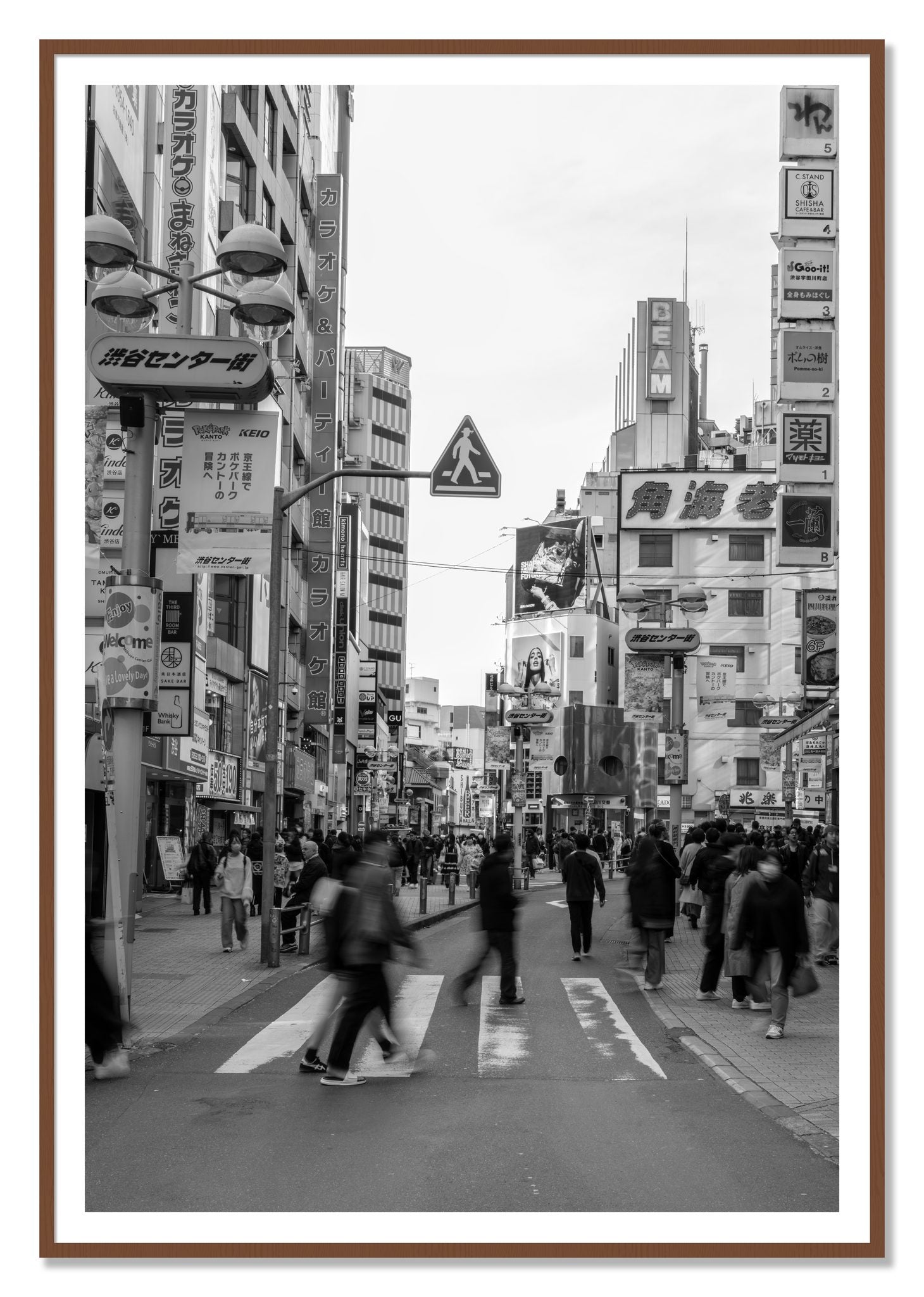 Framed photograph of Crossing Tokyo by Dylan Ozanich, Walnut frame, Borders