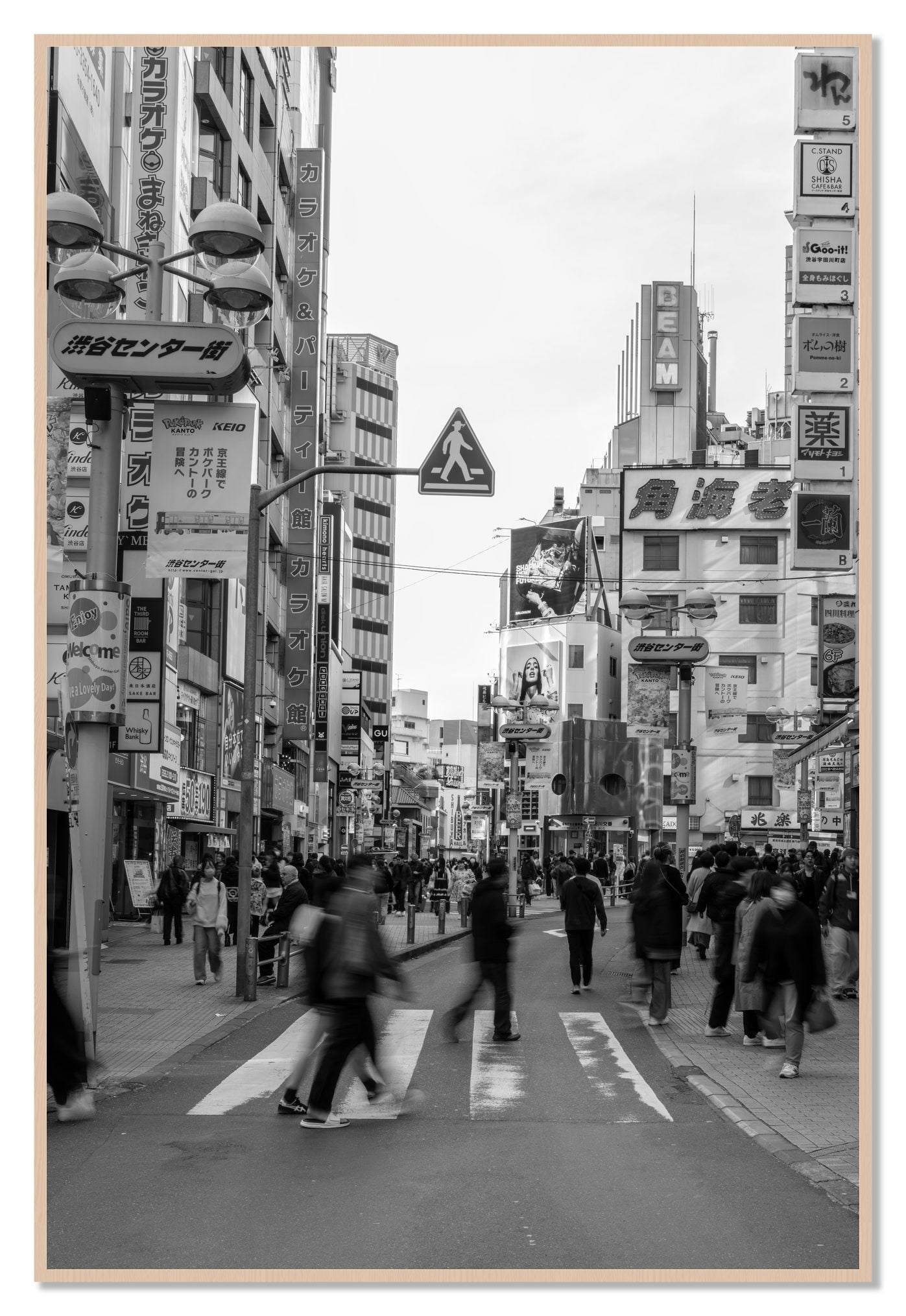 Framed photograph of Crossing Tokyo by Dylan Ozanich, Maple frame, Full Bleed