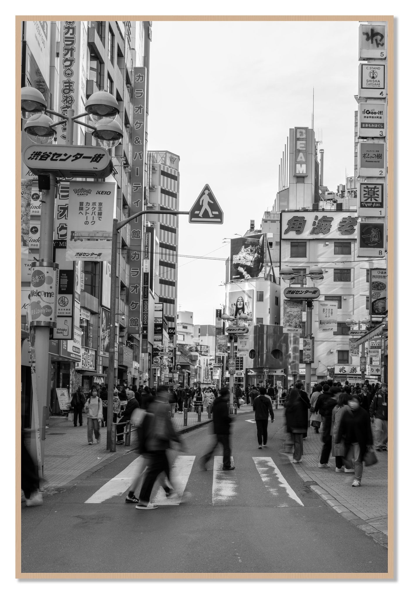 Framed photograph of Crossing Tokyo by Dylan Ozanich, Oak frame, Full Bleed
