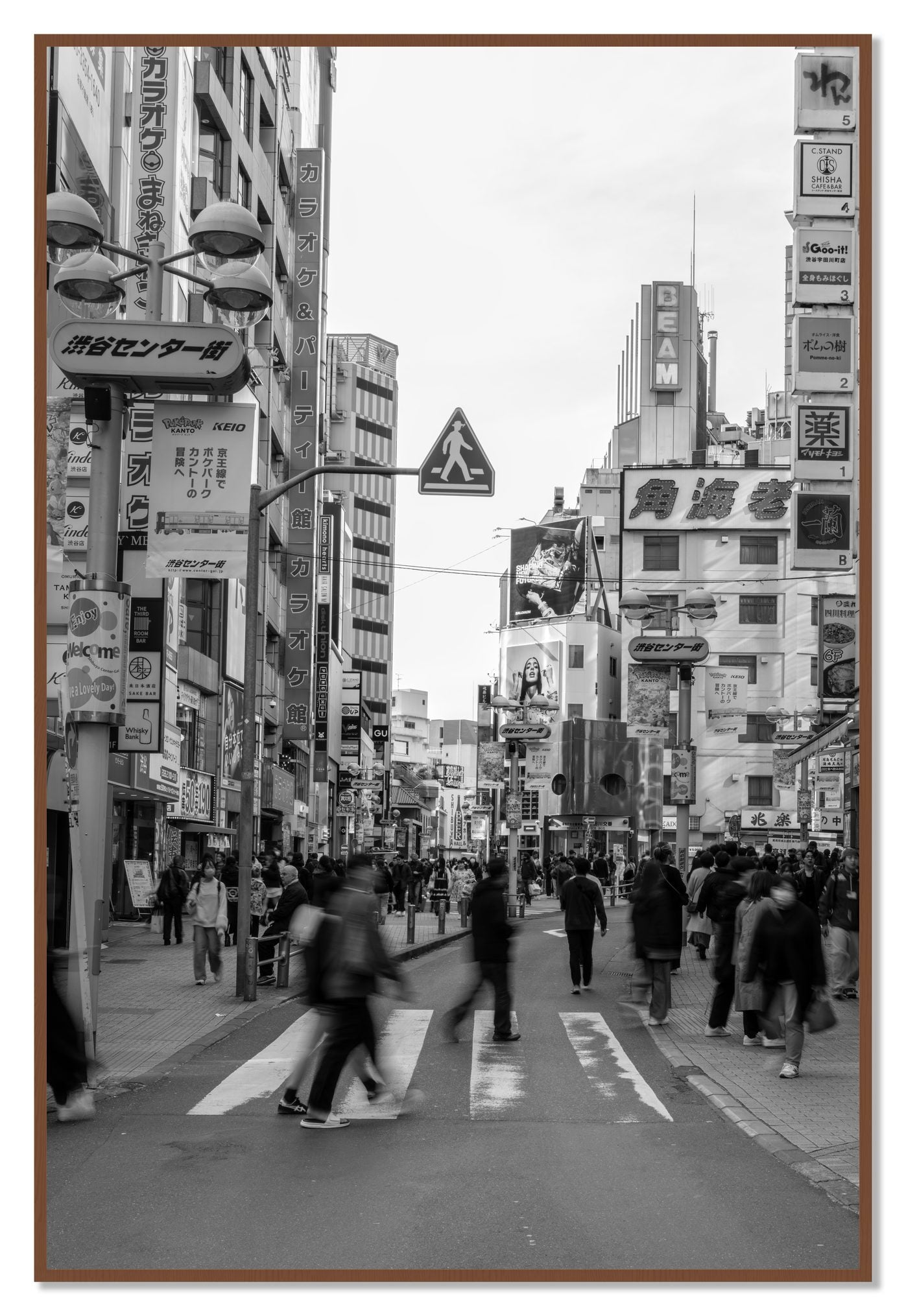 Framed photograph of Crossing Tokyo by Dylan Ozanich, Walnut frame, Full Bleed
