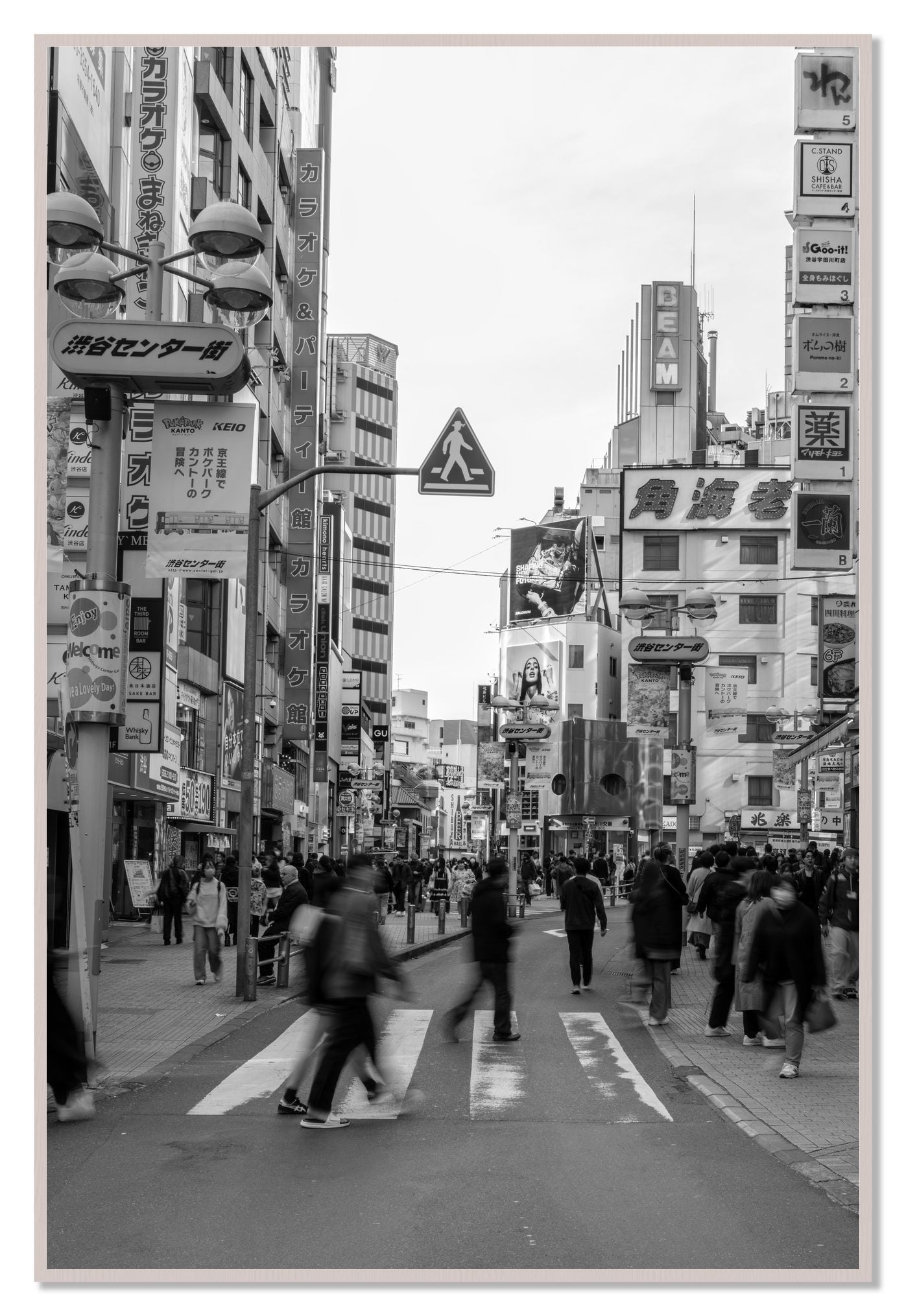 Framed photograph of Crossing Tokyo by Dylan Ozanich, White Maple frame, Full Bleed