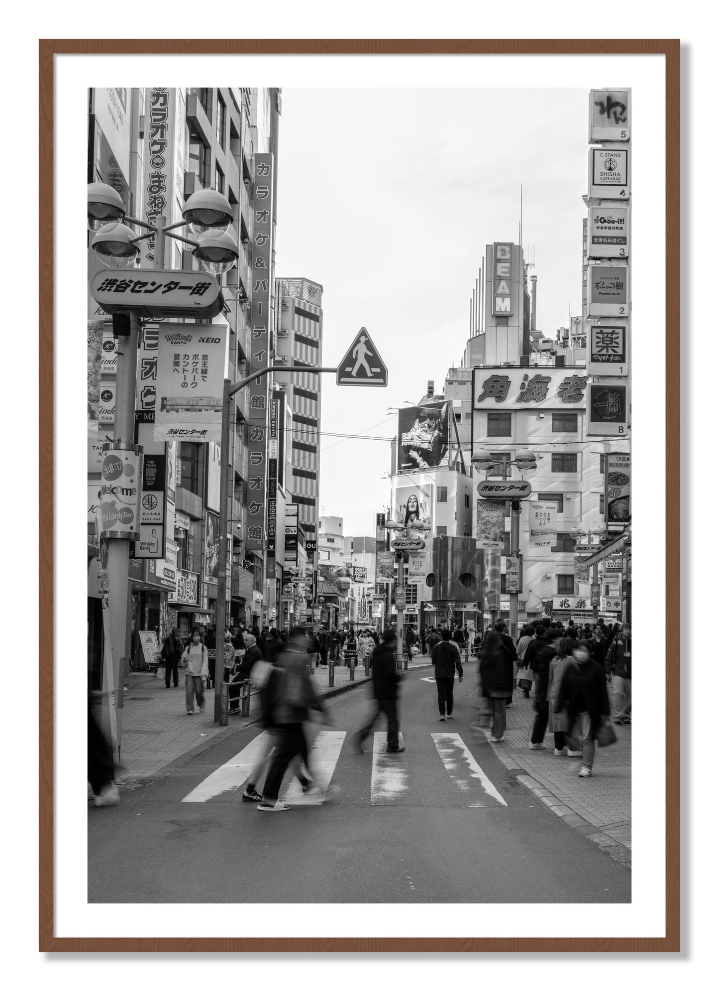 Framed photograph of Crossing Tokyo by Dylan Ozanich, Walnut frame, Borders