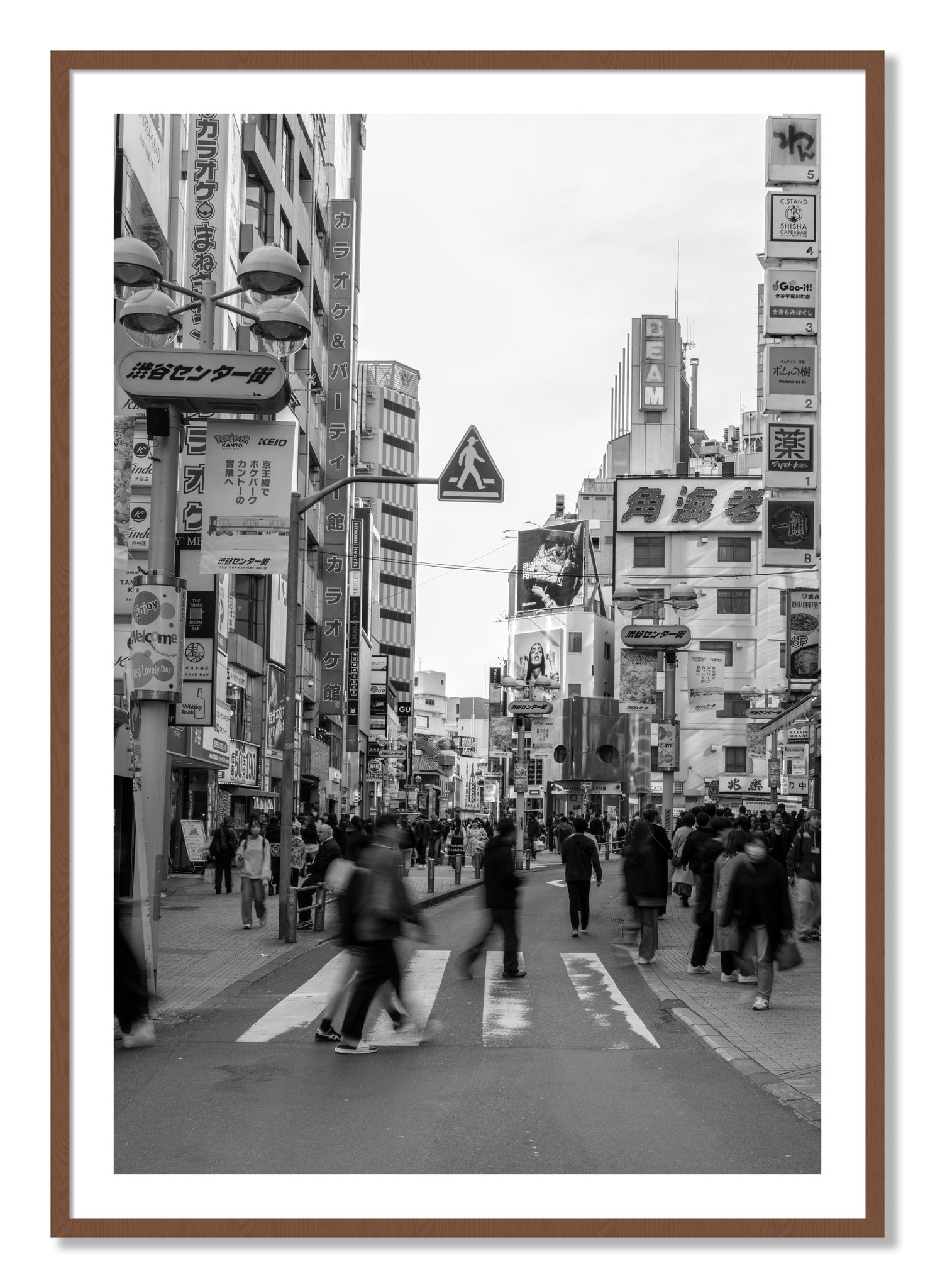 Framed photograph of Crossing Tokyo by Dylan Ozanich, Walnut frame, Borders