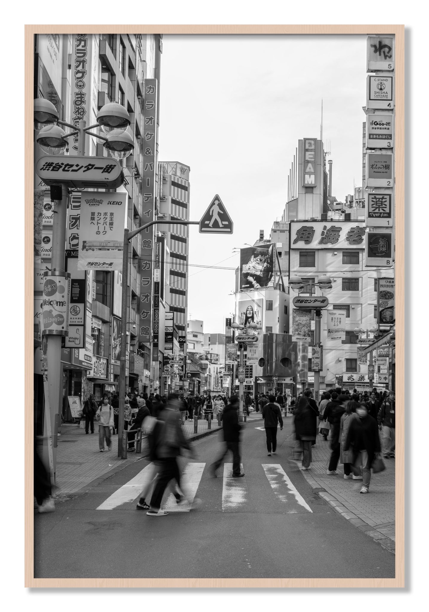 Framed photograph of Crossing Tokyo by Dylan Ozanich, Maple frame, Full Bleed