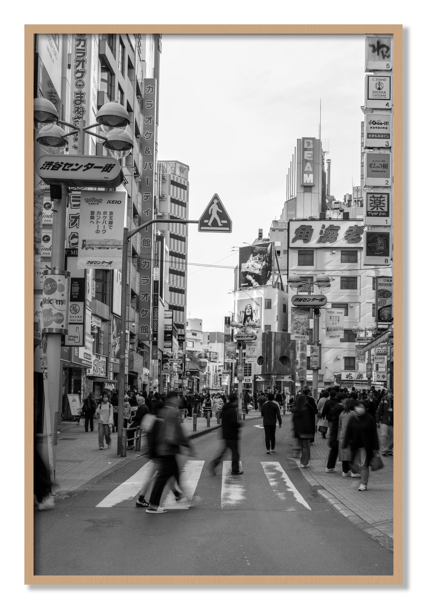 Framed photograph of Crossing Tokyo by Dylan Ozanich, Oak frame, Full Bleed