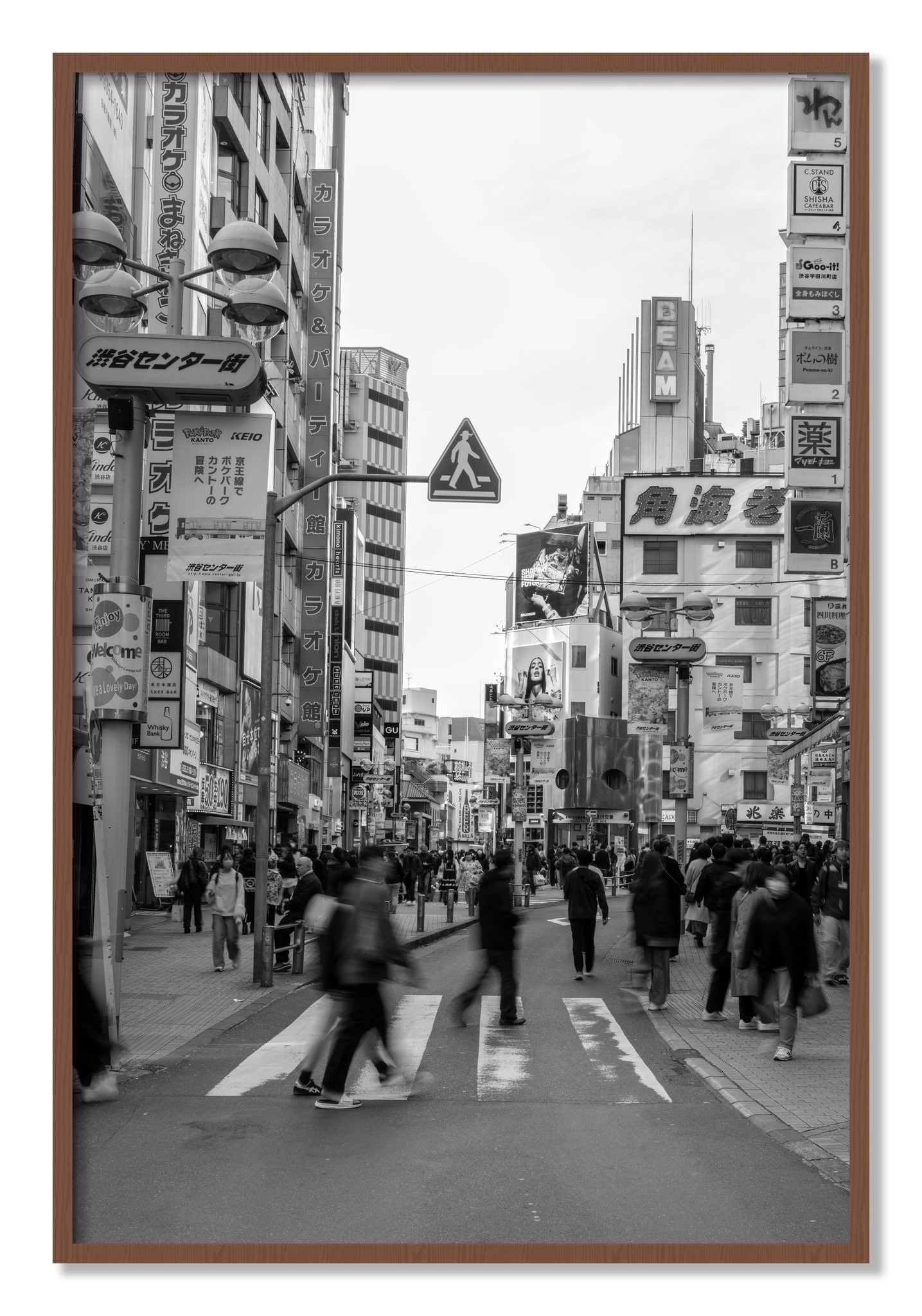Framed photograph of Crossing Tokyo by Dylan Ozanich, Walnut frame, Full Bleed