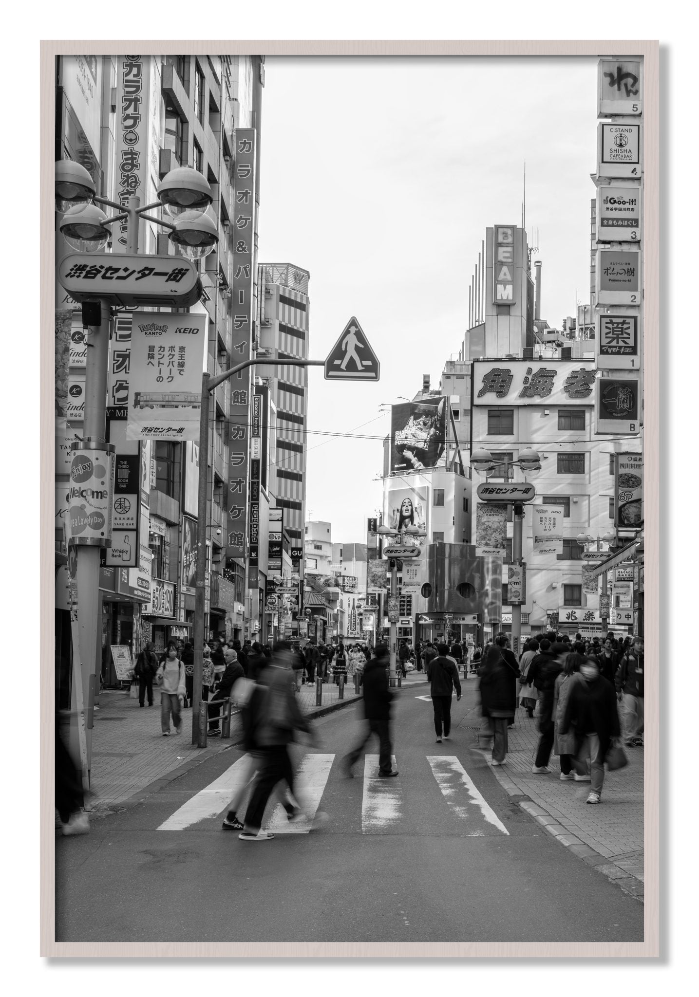Framed photograph of Crossing Tokyo by Dylan Ozanich, White Maple frame, Full Bleed